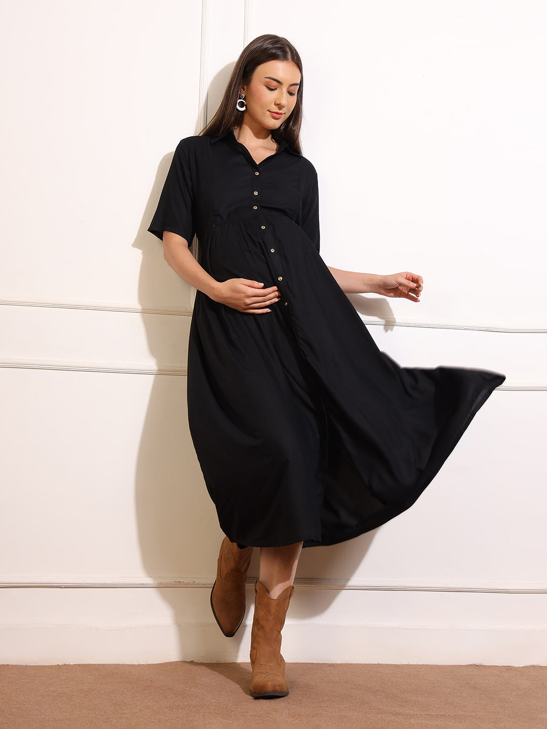 Maternity Fit & Flare Midi Dress