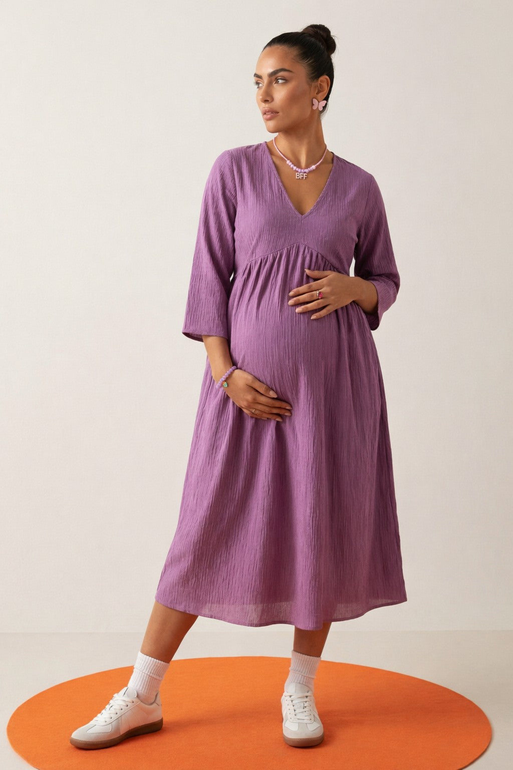 Cotton Maternity Dress, Purple