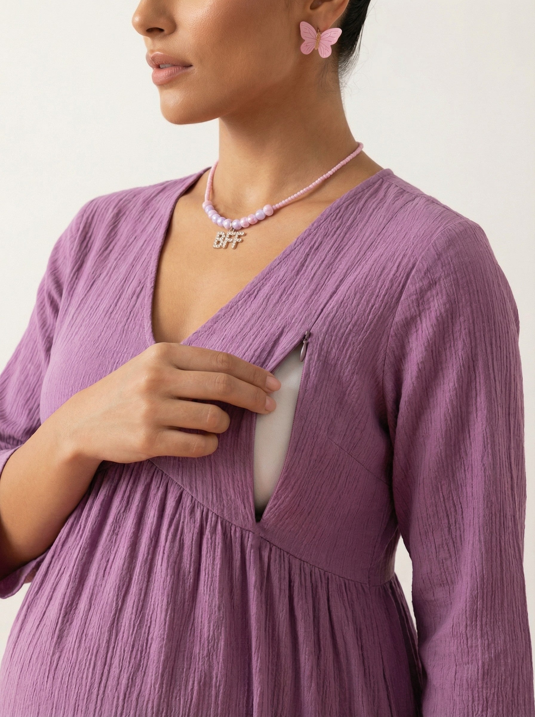Cotton Maternity Dress, Purple