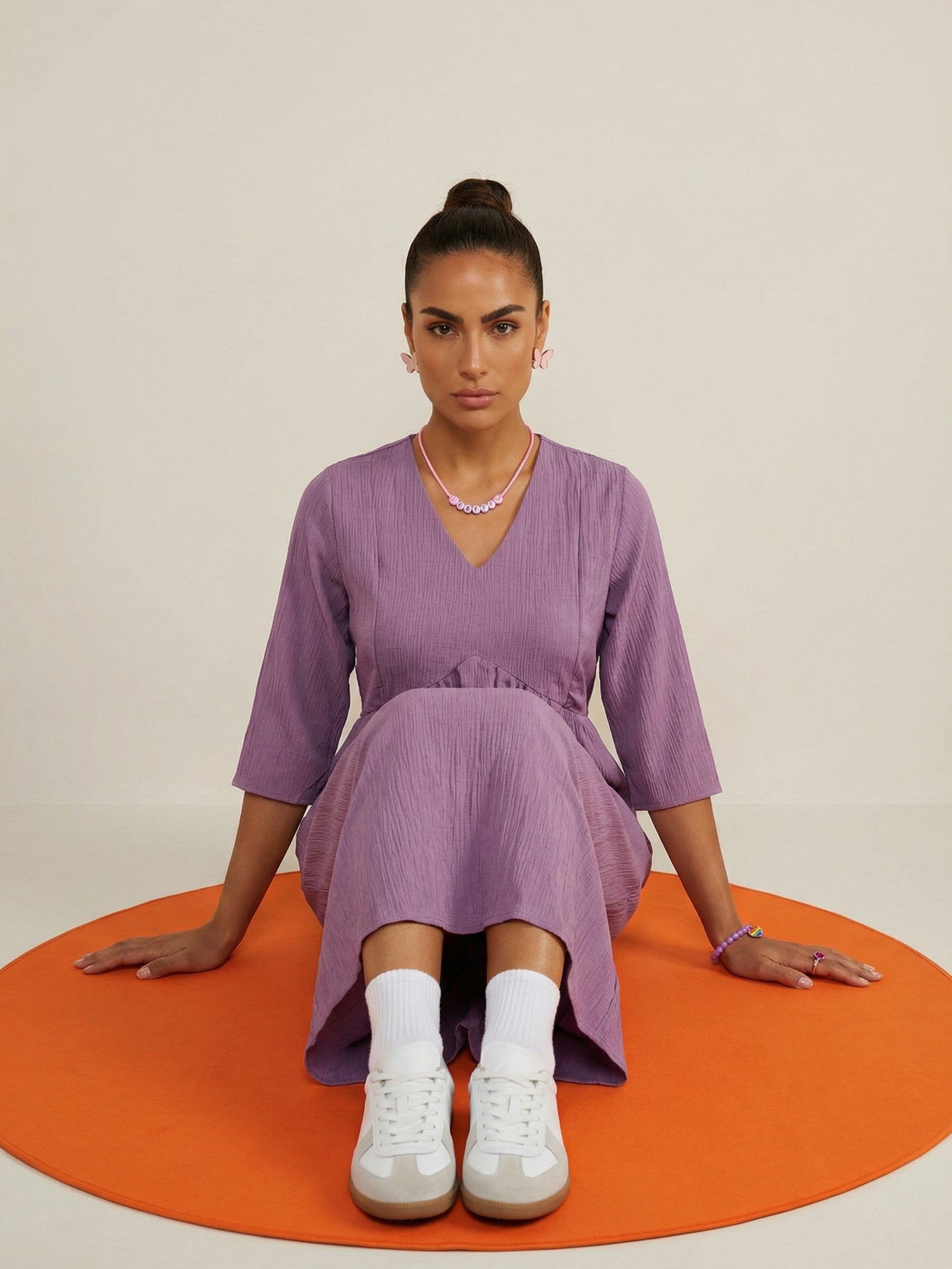 Cotton Maternity Dress, Purple