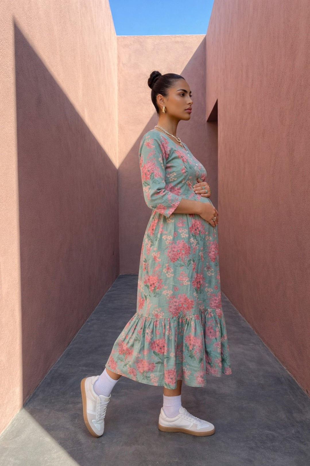 Cotton Maternity Dress, Green