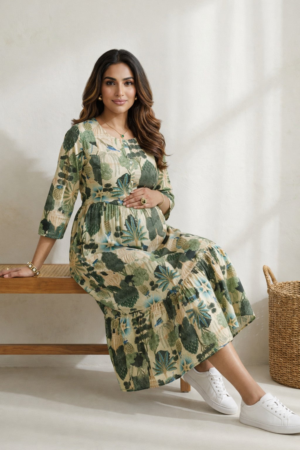 Cotton Maternity Dress, Green