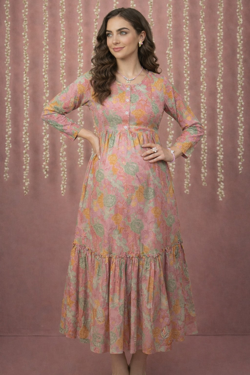 Cotton Maternity Dress, Pink