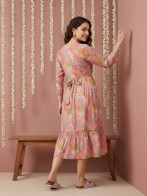 Cotton Maternity Dress, Pink