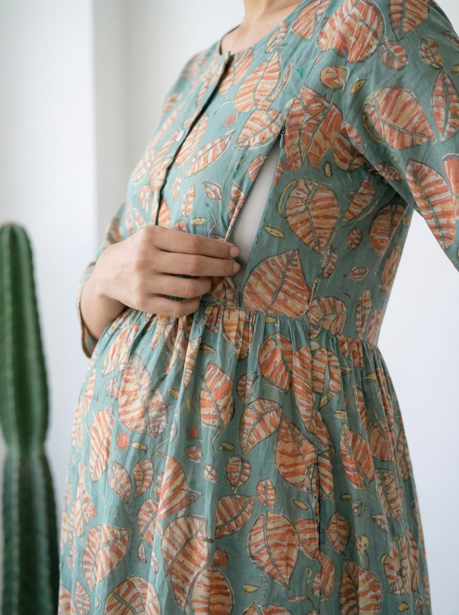 Cotton Maternity Dress, Green