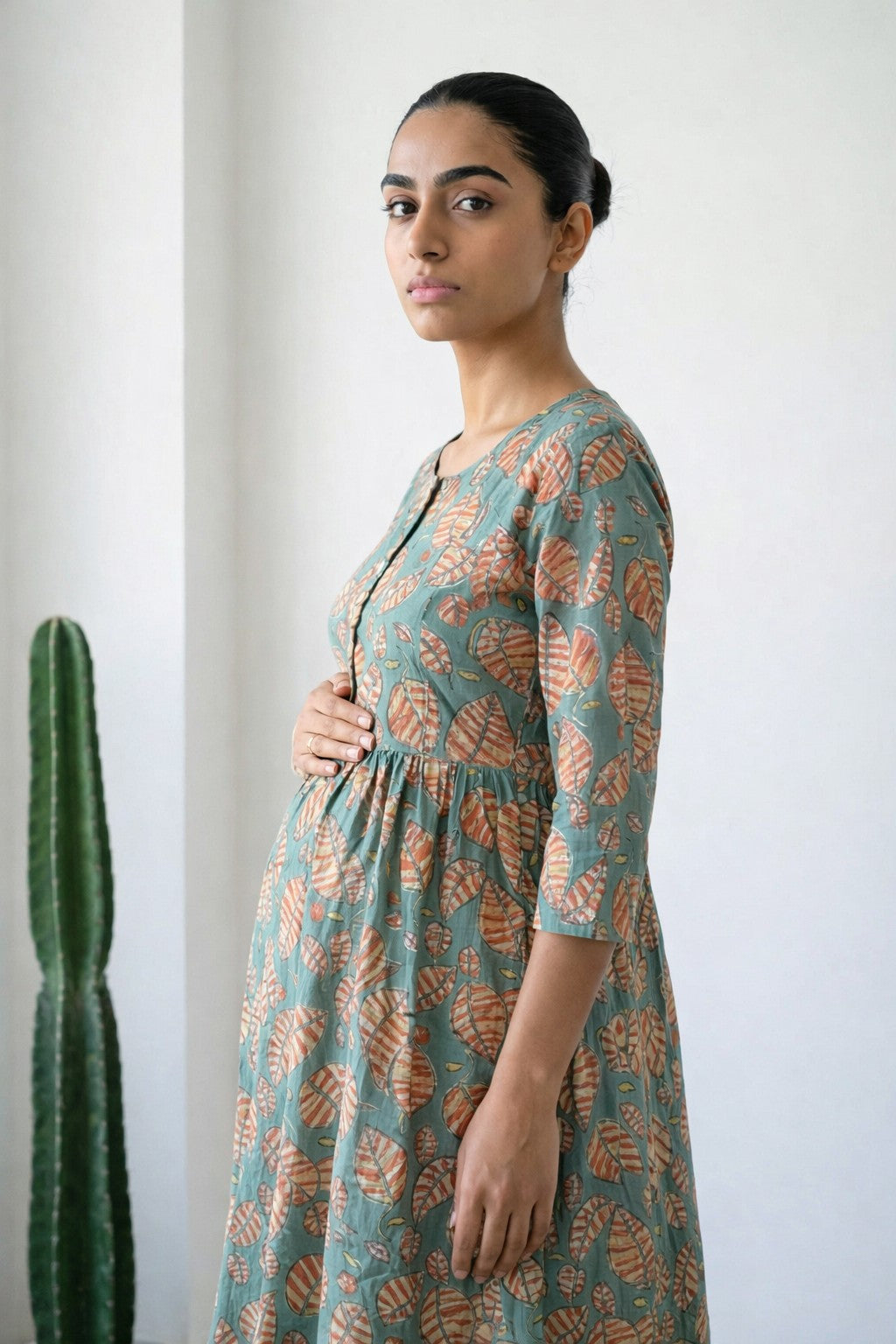 Cotton Maternity Dress, Green