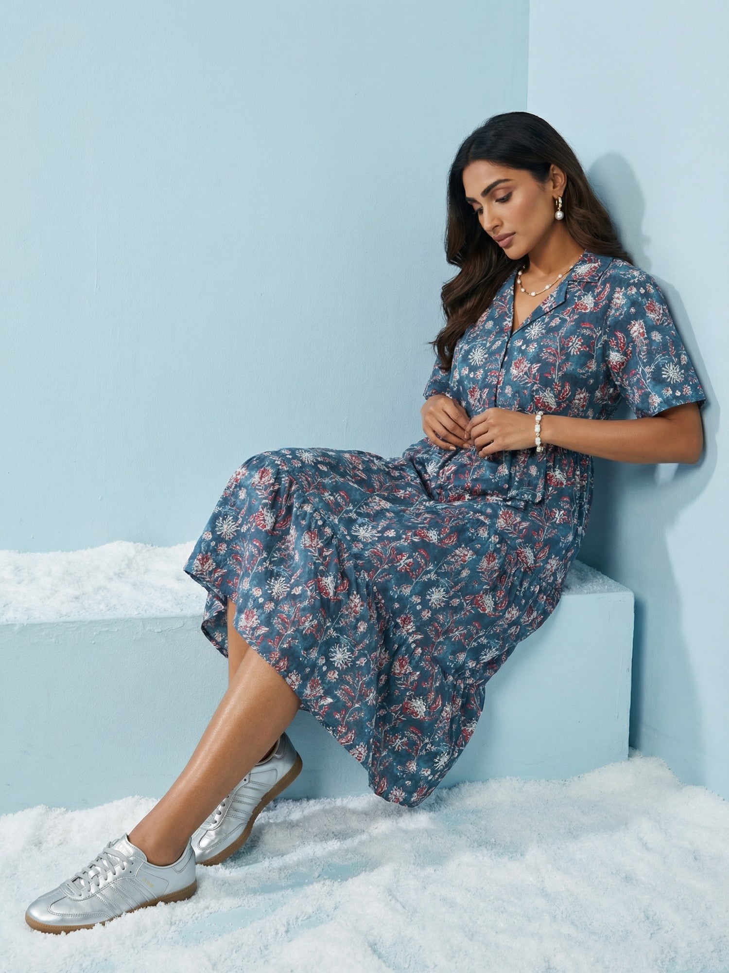 Cotton Maternity Dress, Blue