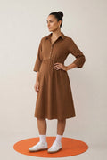 Cotton Maternity Dress, Brown