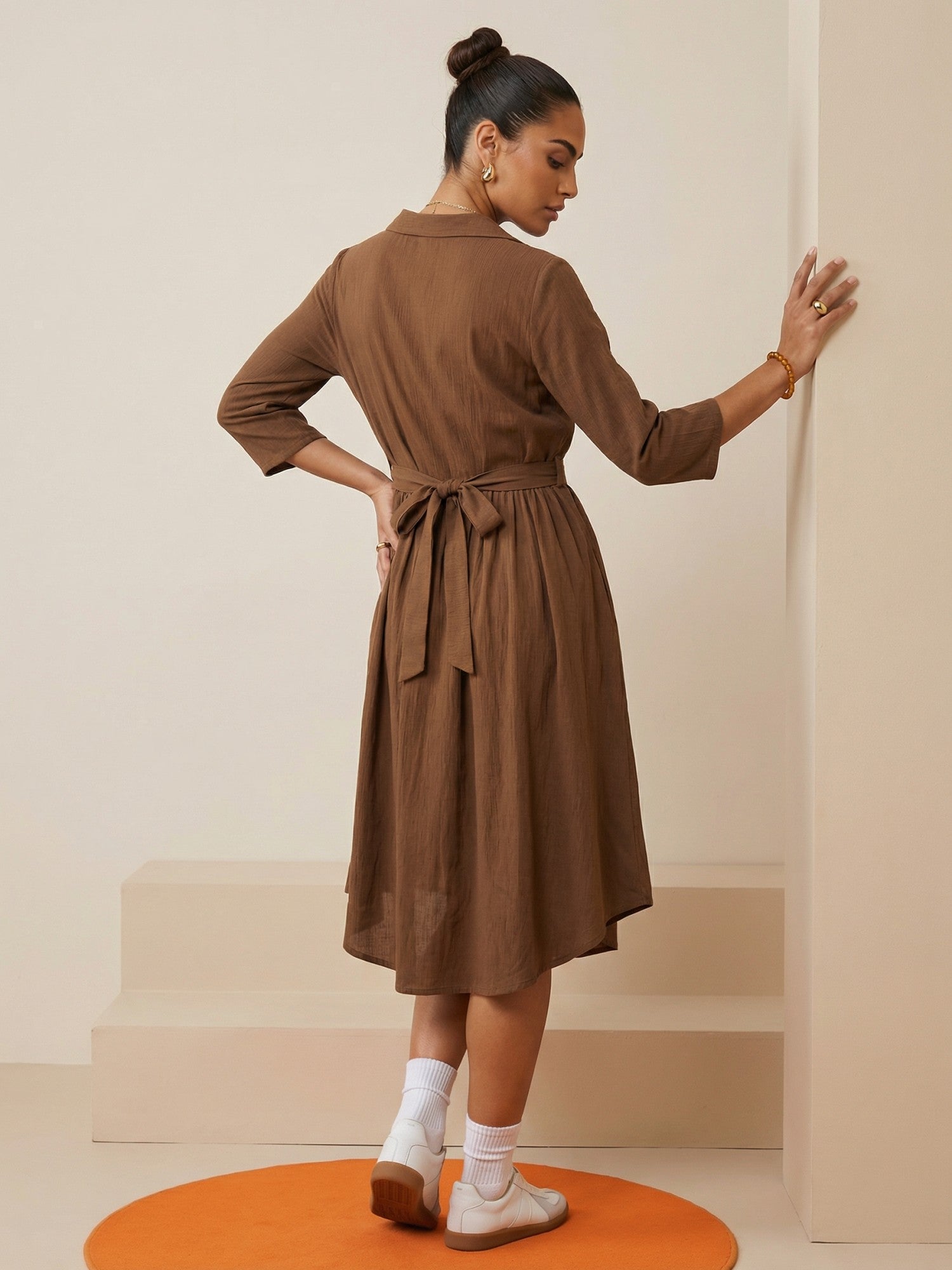 Cotton Maternity Dress, Brown