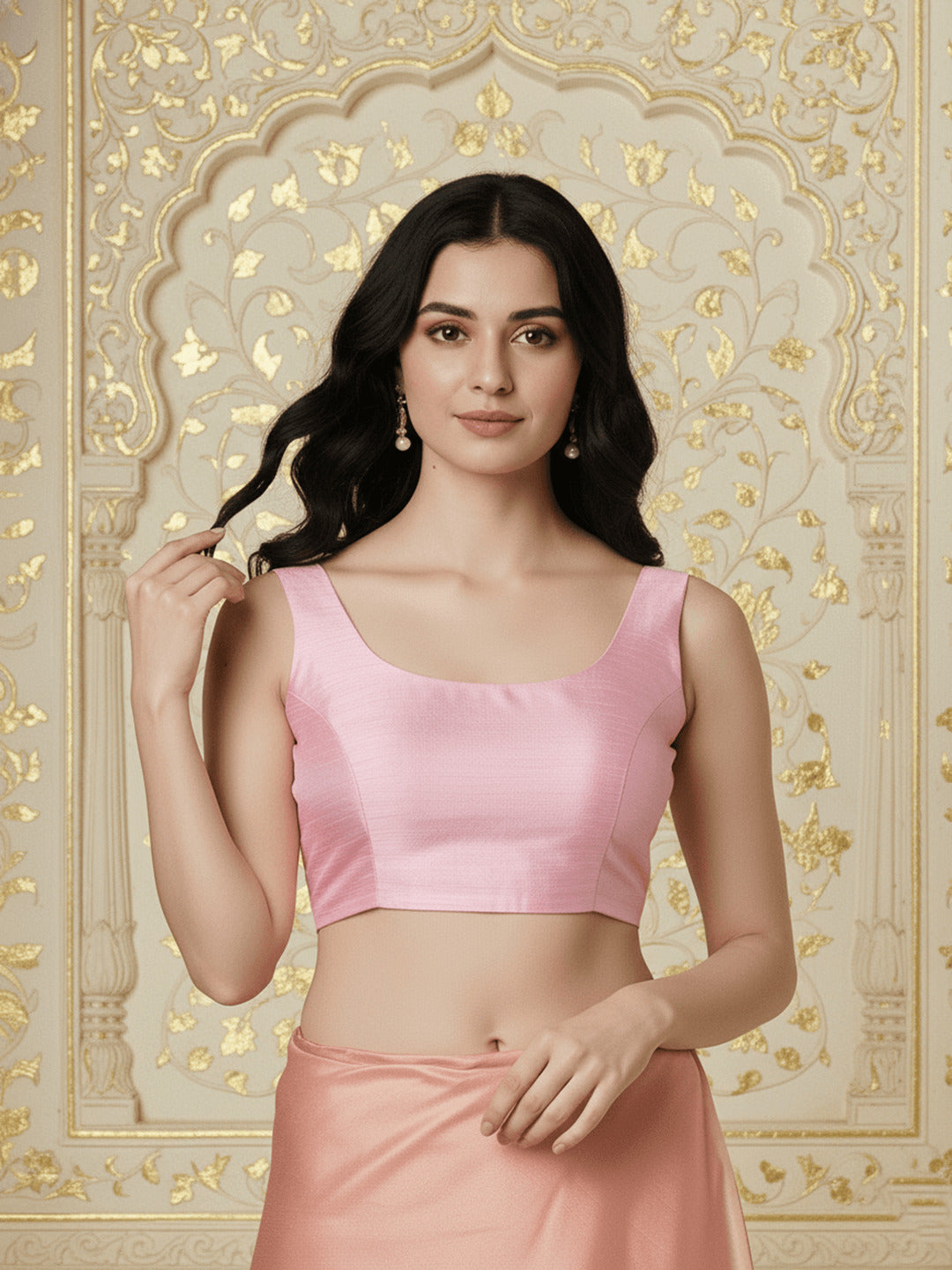 Raw Silk Blouse, Light Pink