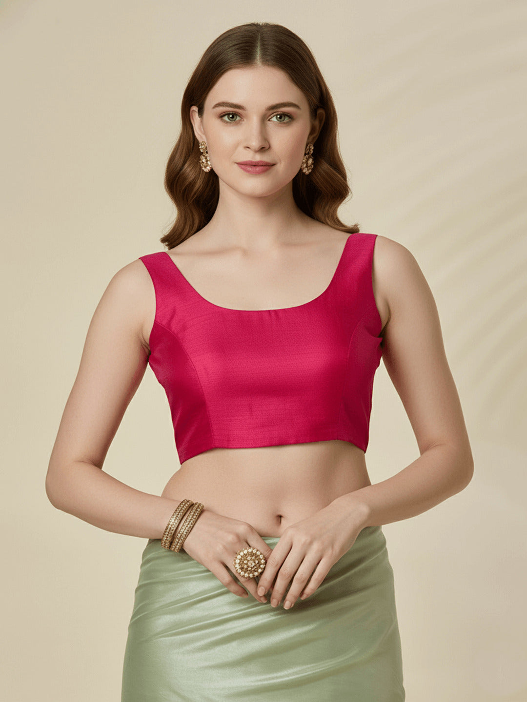 Raw Silk Blouse, Dark Pink