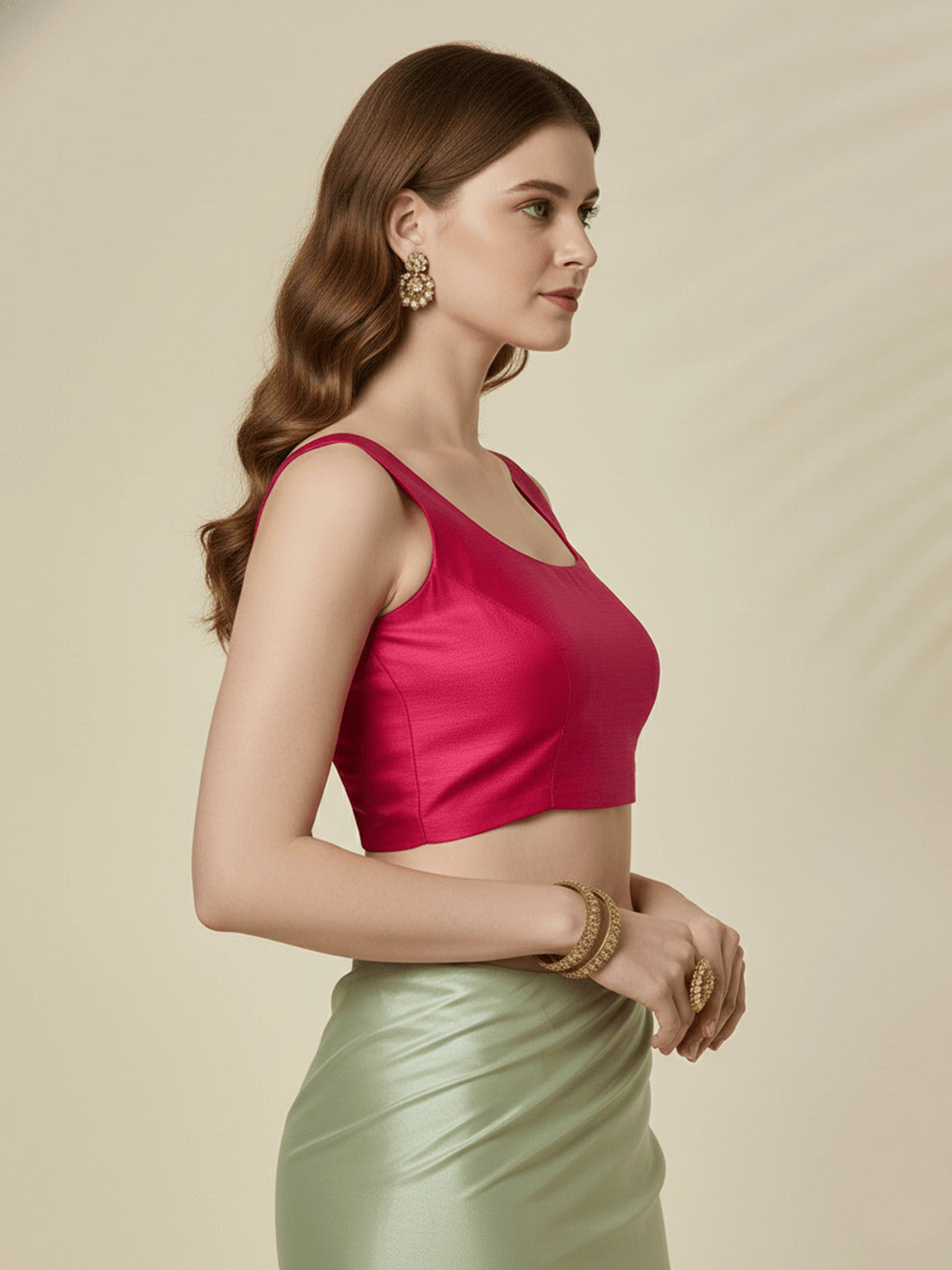 Raw Silk Blouse, Dark Pink