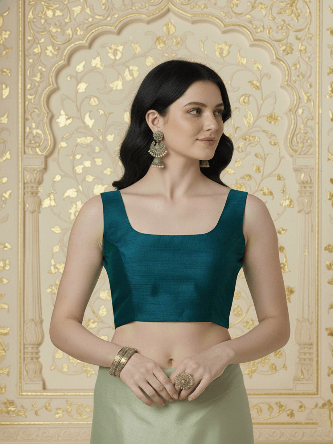 Raw Silk Blouse, Green