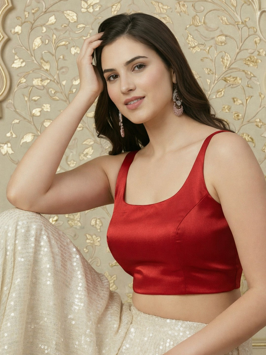 Satin  Saree Blouse, Red