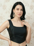 Raw Silk Corset Blouse, Black