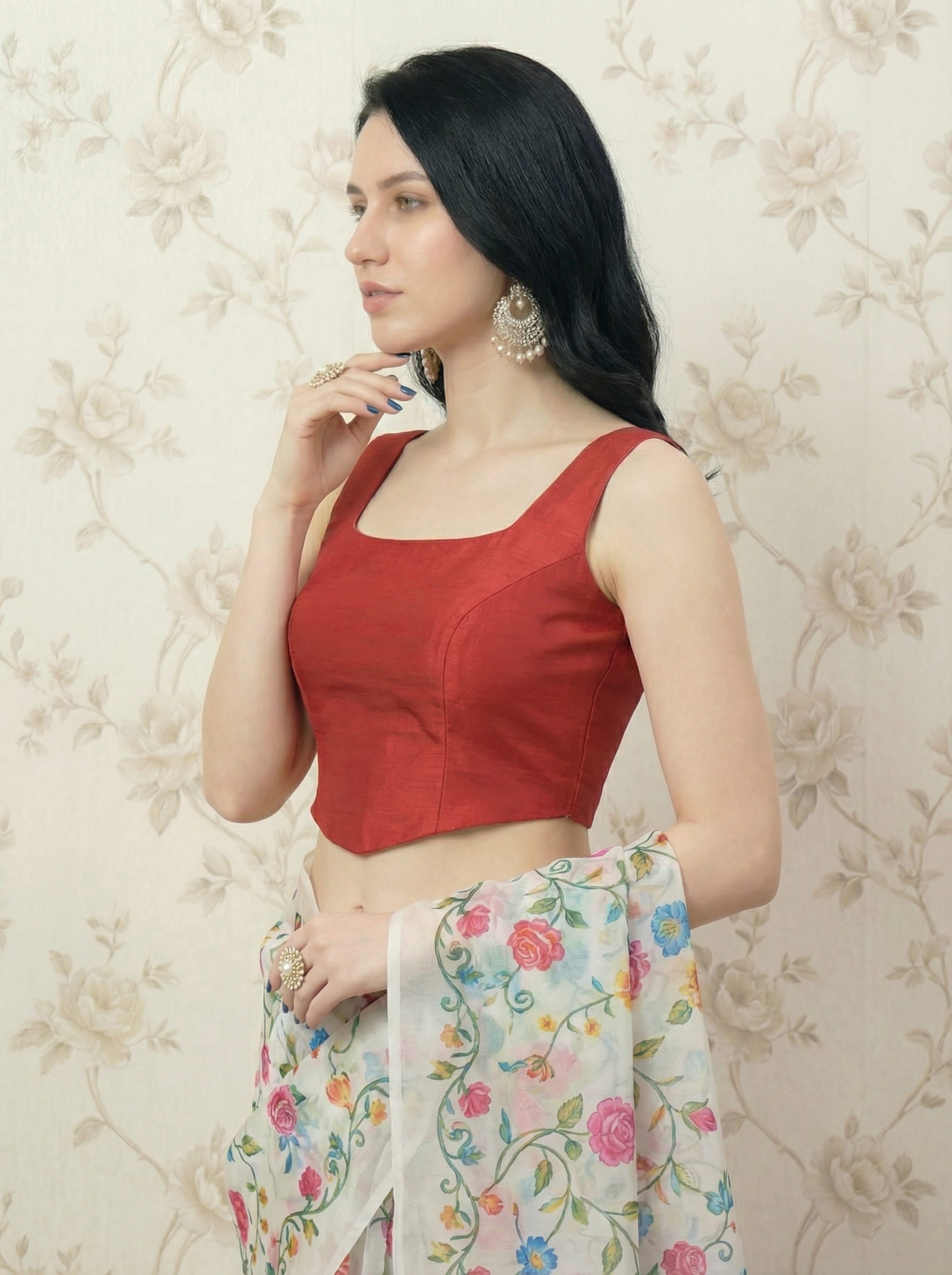 Raw Silk Corset Blouse, Red