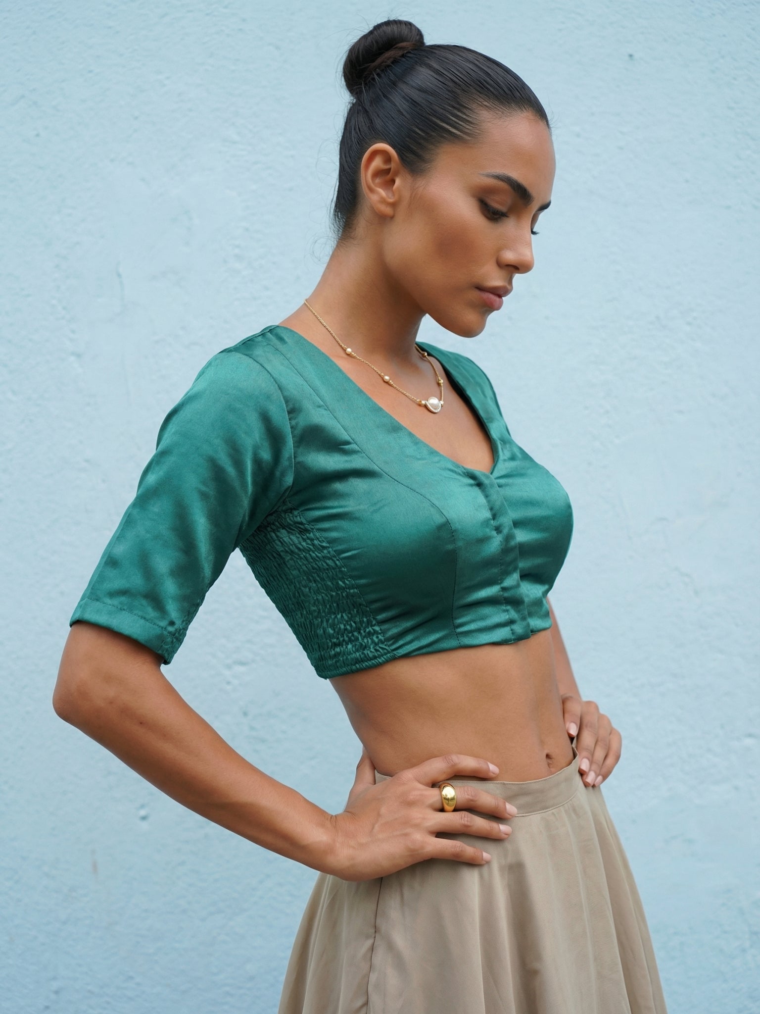 Satin Blouse, Teal