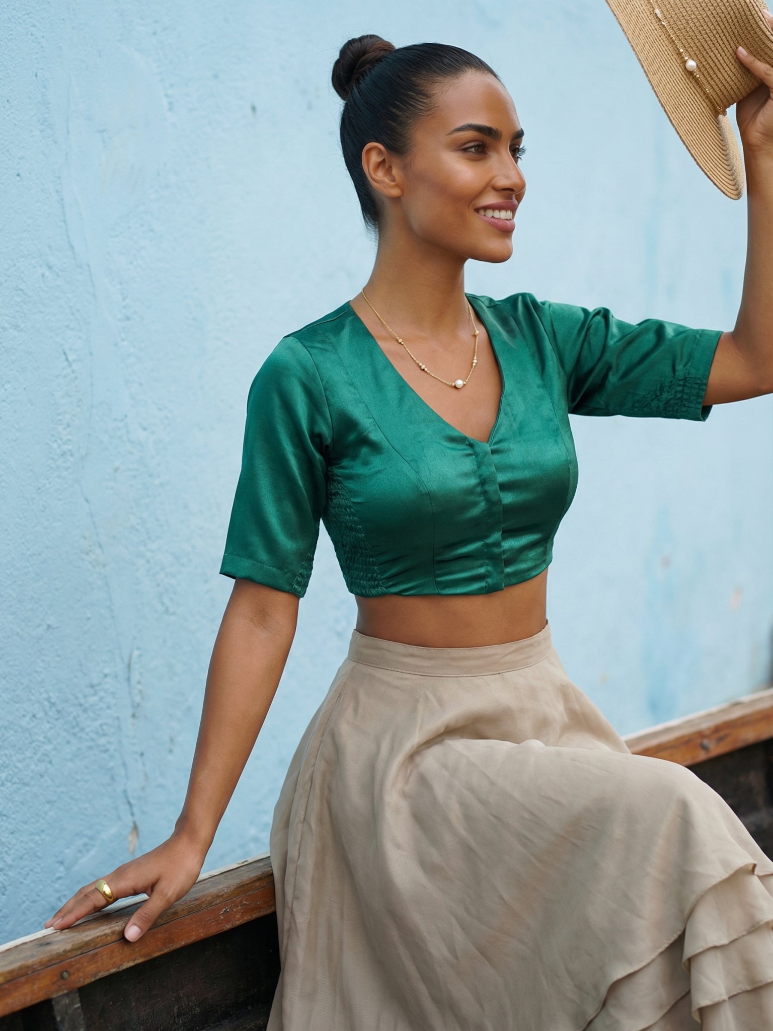 Satin Blouse, Teal