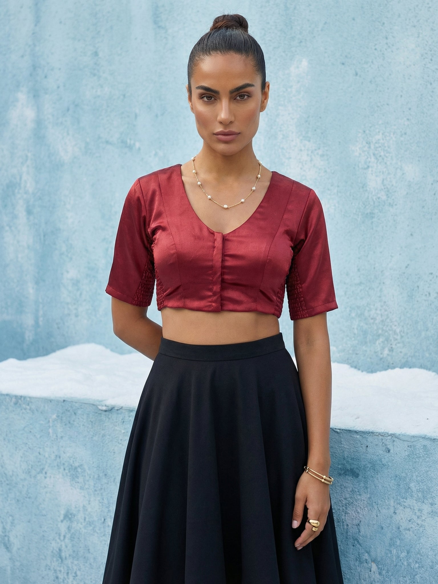 Satin Blouse, Maroon