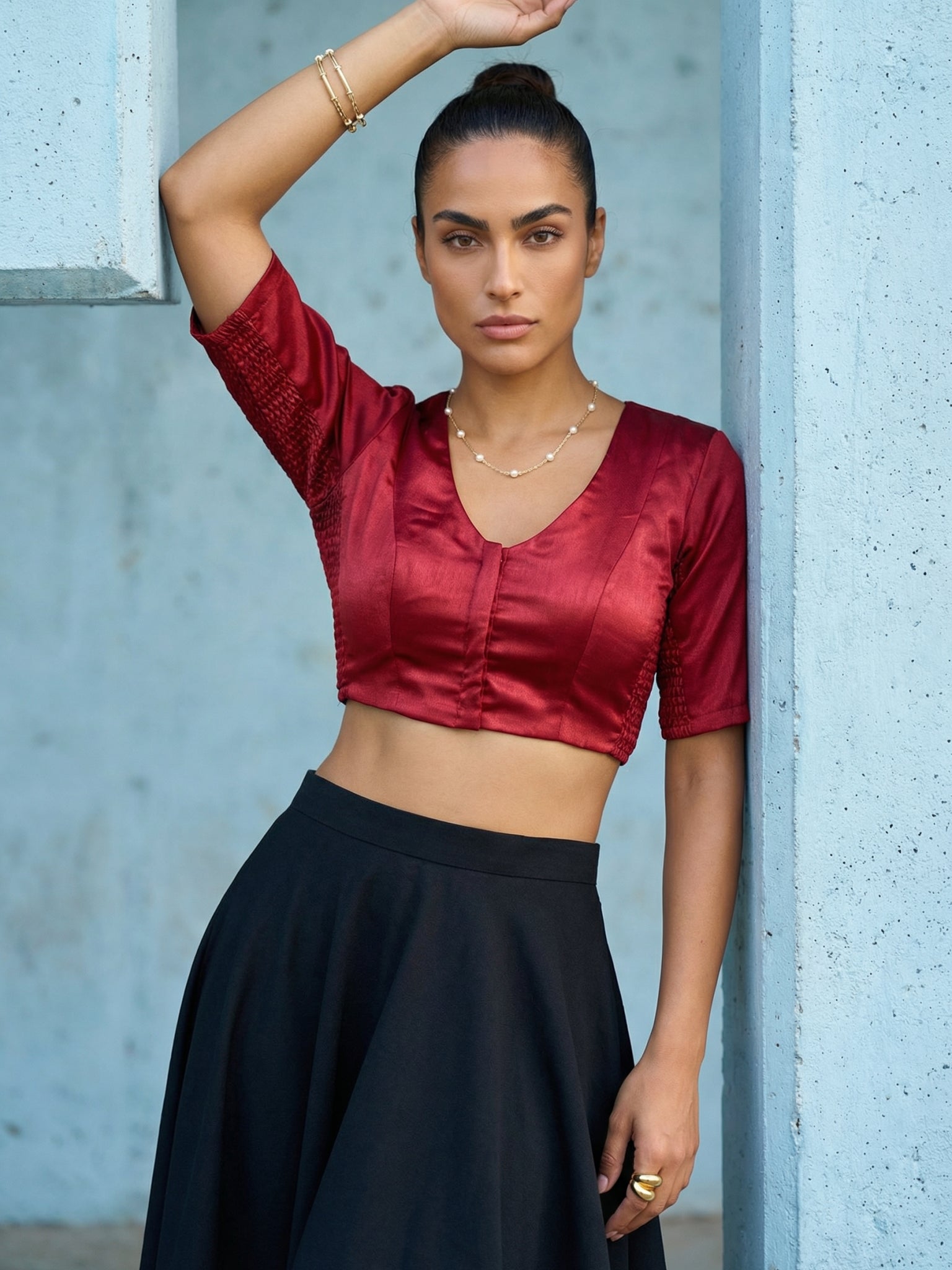 Satin Blouse, Maroon