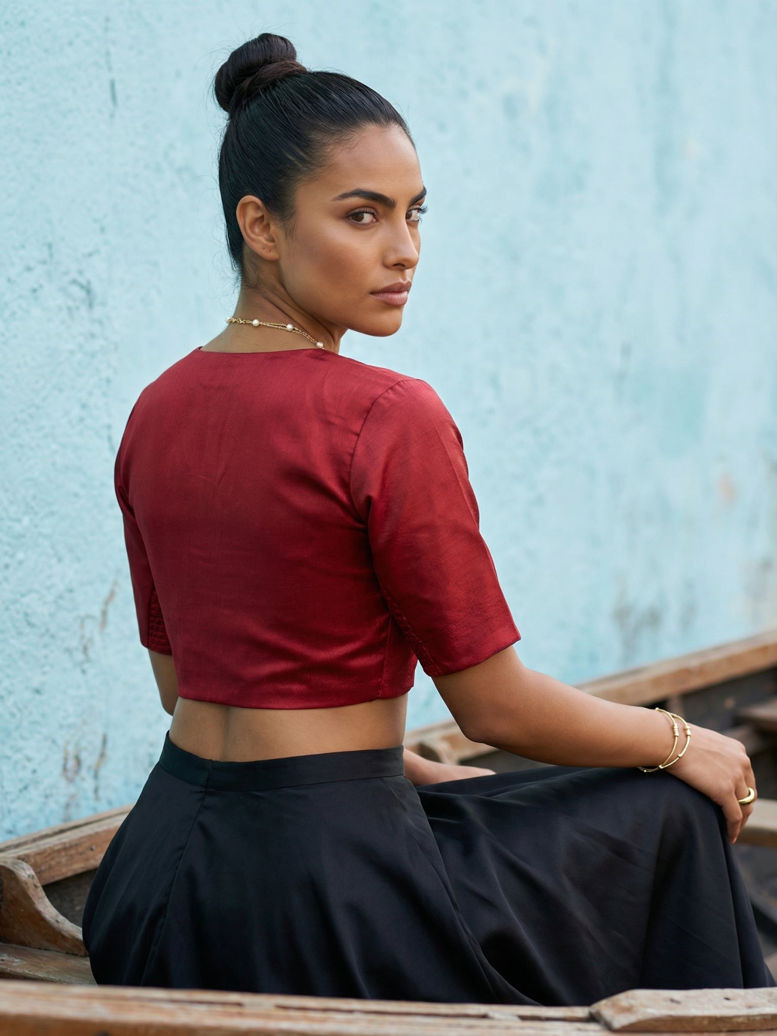 Satin Blouse, Maroon