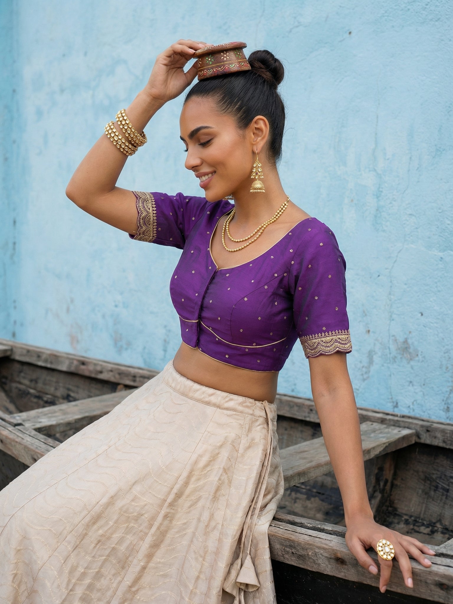 Raw Silk Blouse, Purple