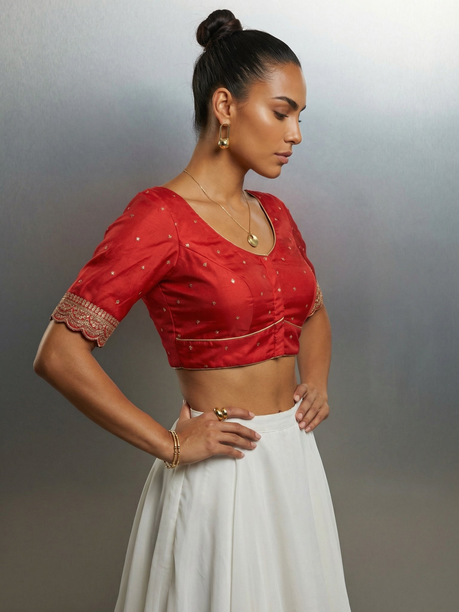 Raw Silk Blouse, Red