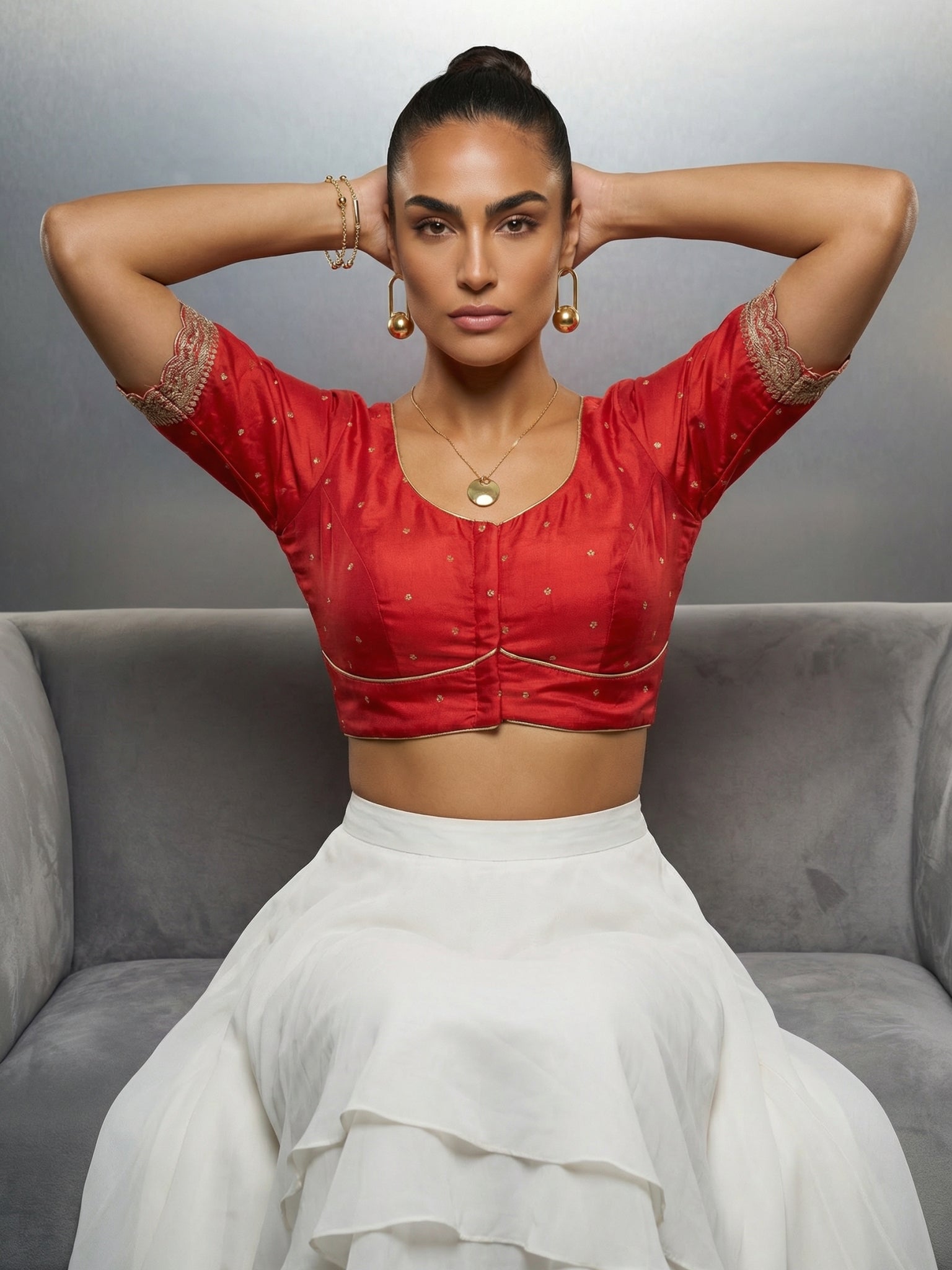 Raw Silk Blouse, Red