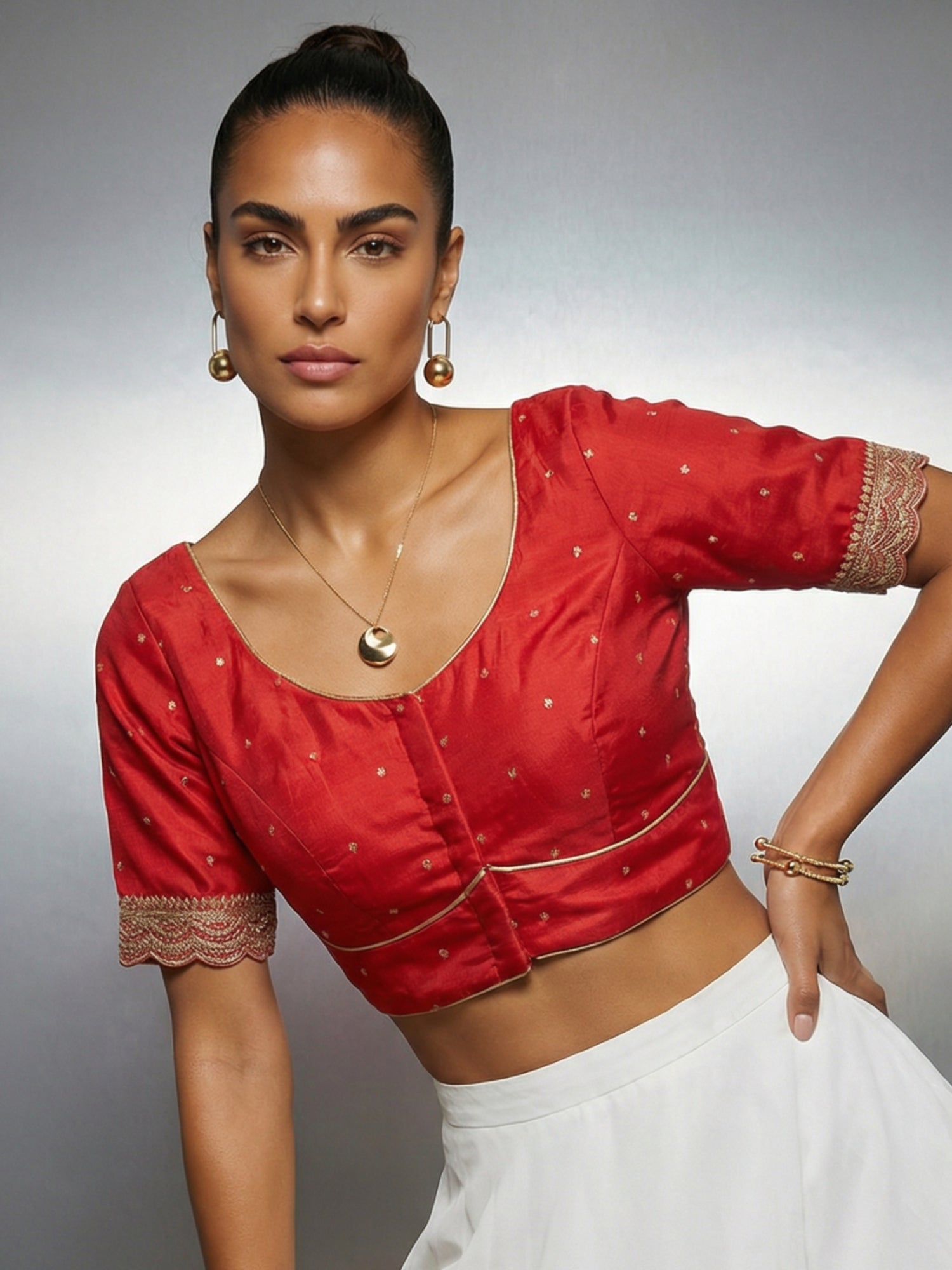 Raw Silk Blouse, Red