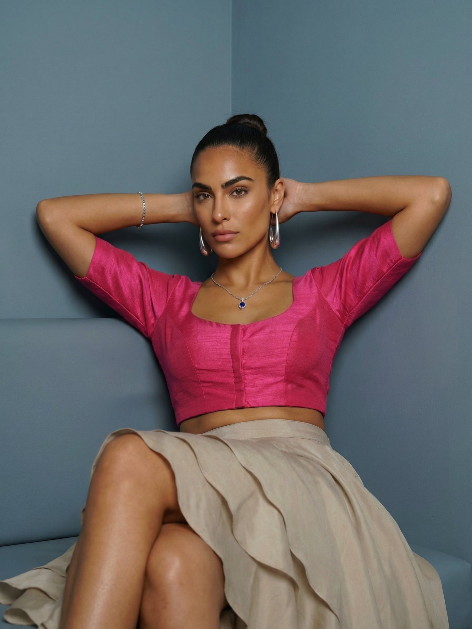 Raw Silk Blouse, Pink