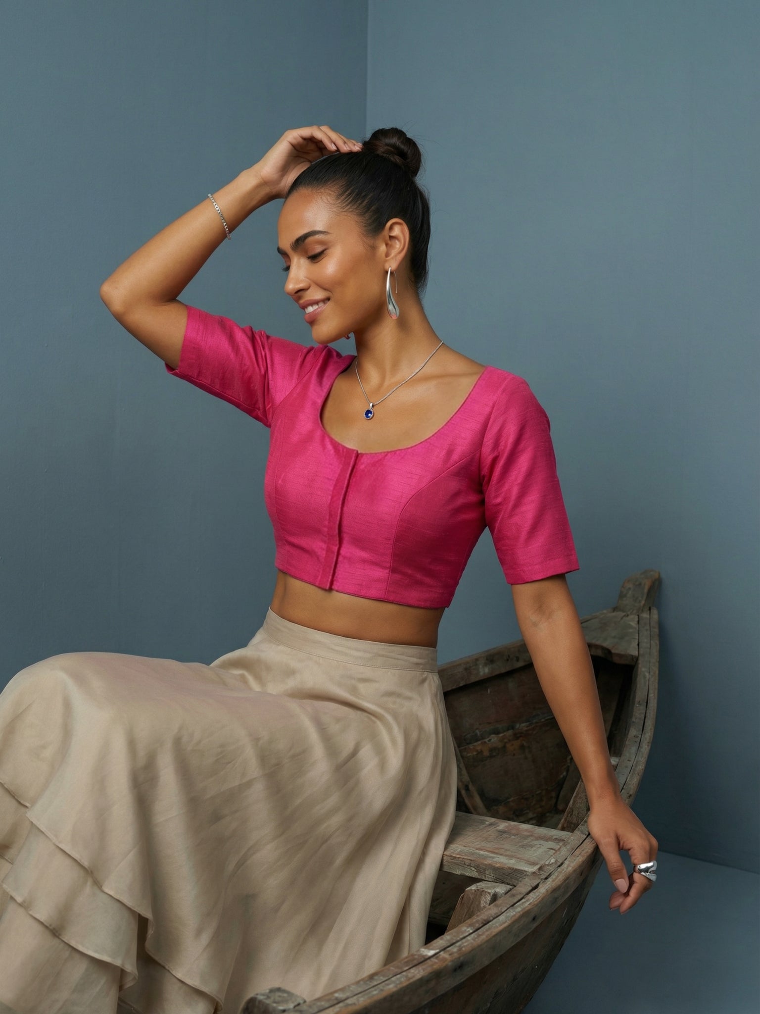 Raw Silk Blouse, Pink