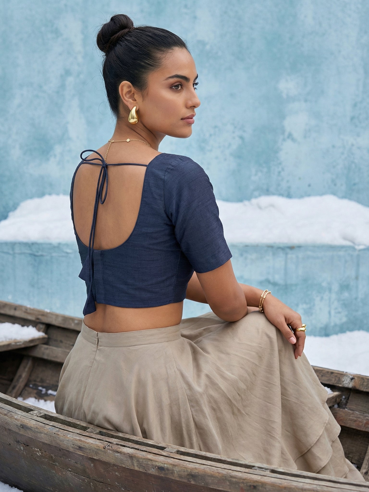Raw Silk Blouse, Blue