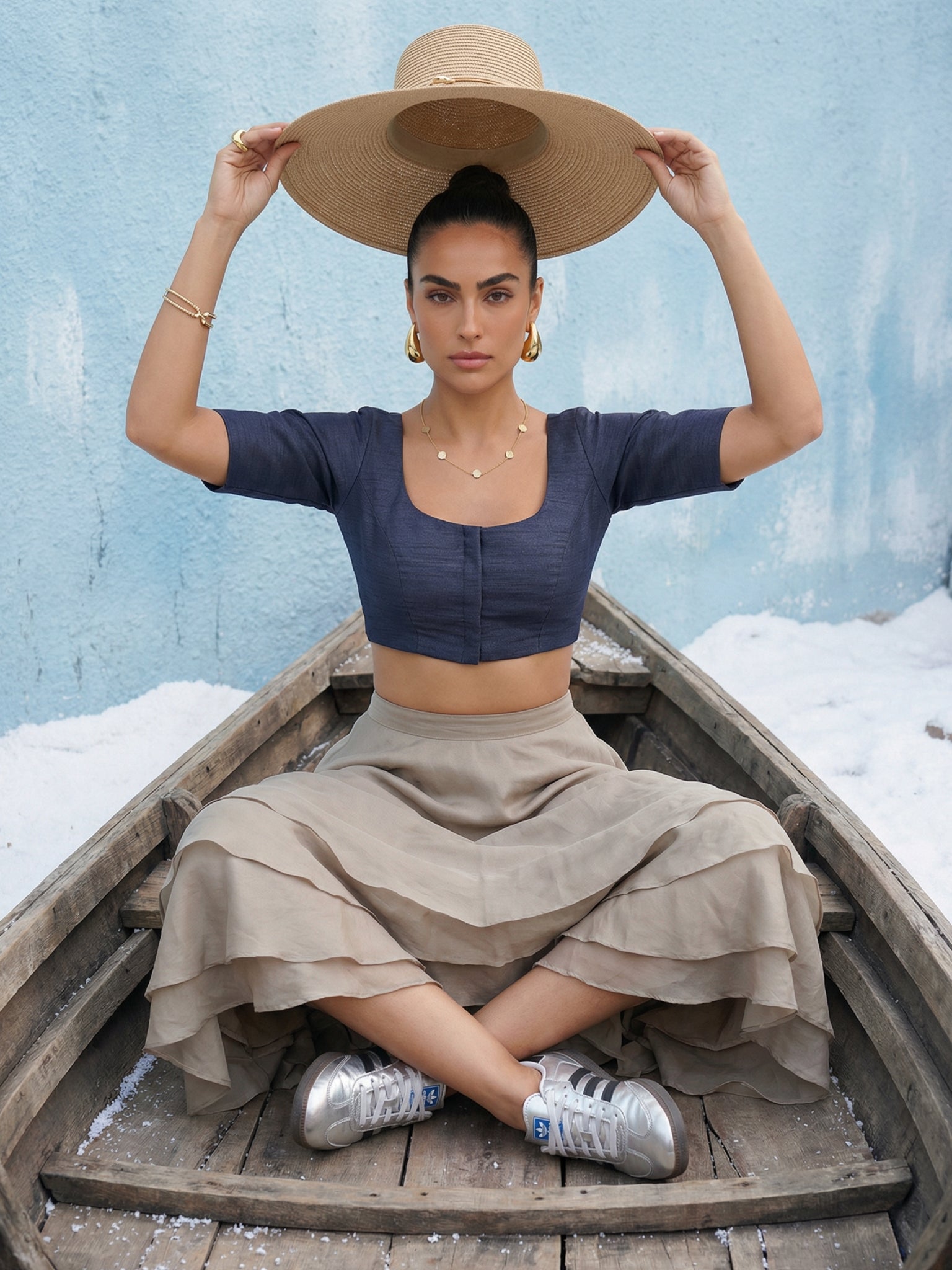 Raw Silk Blouse, Blue