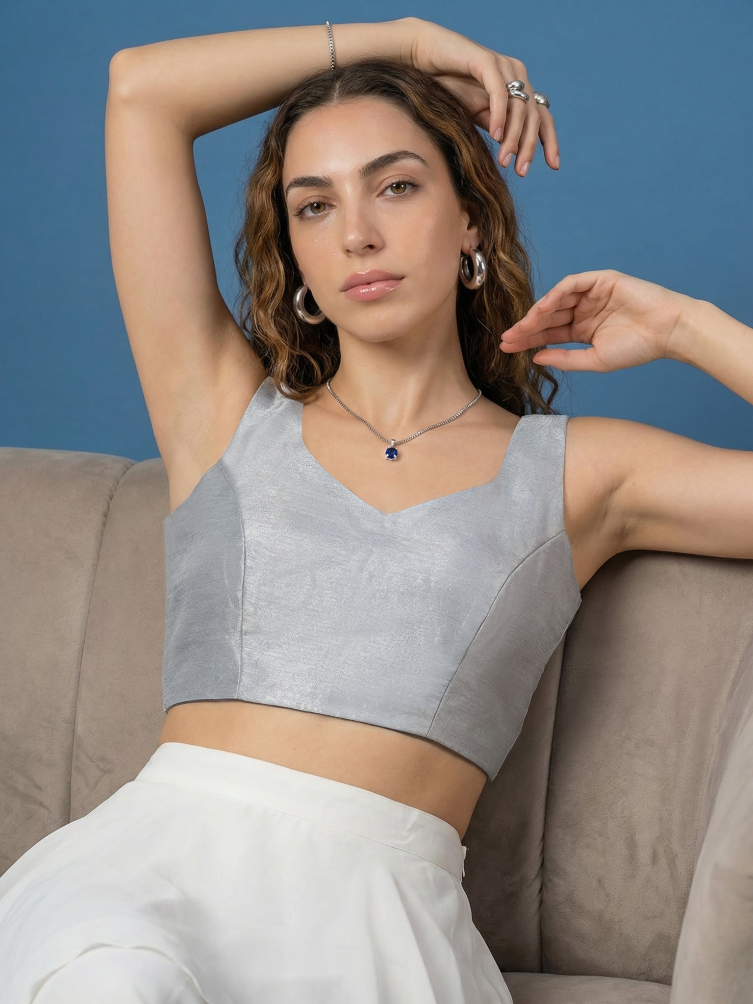 Raw Silk Blouse, Grey