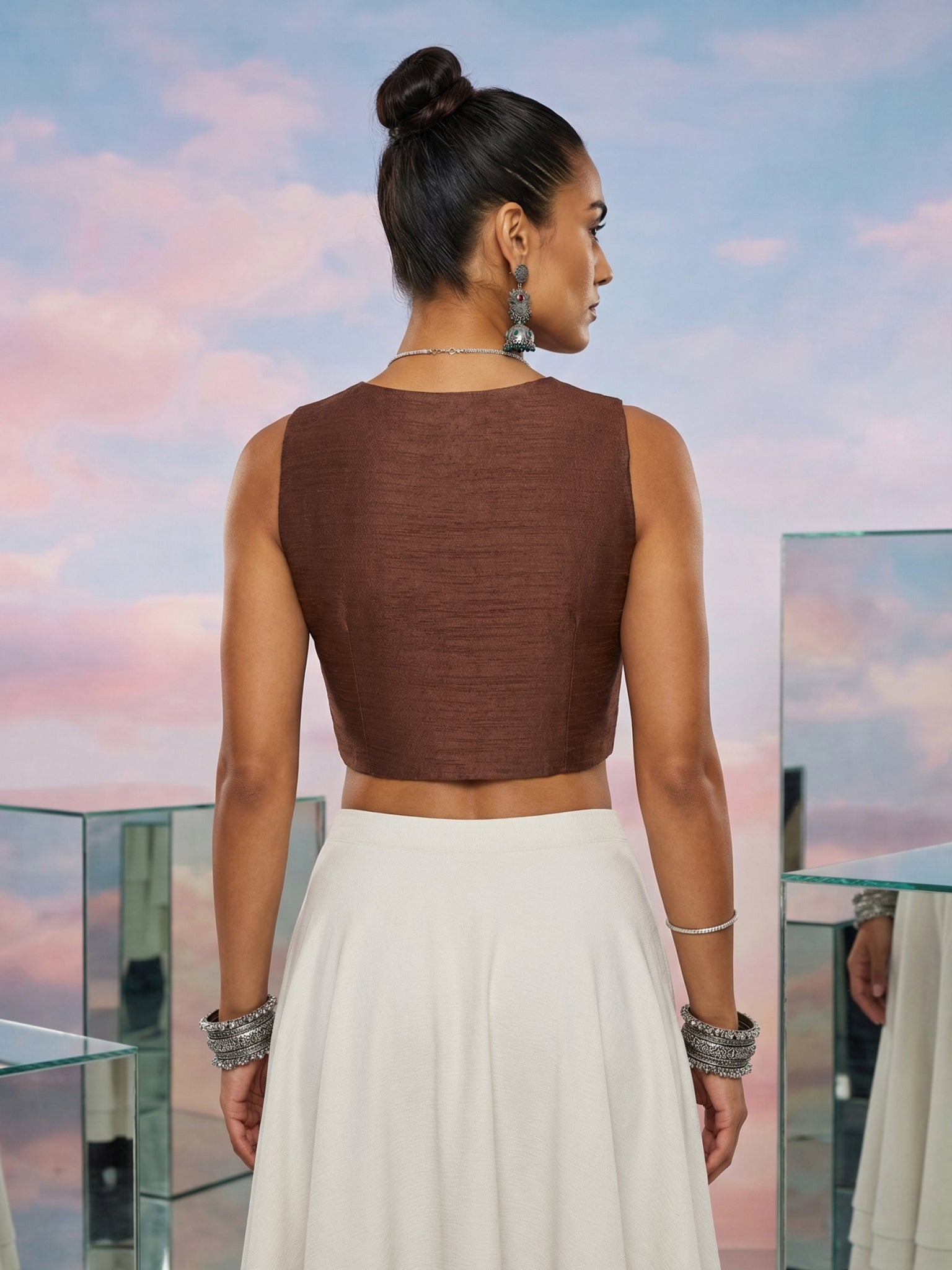 Raw Silk Blouse, Brown