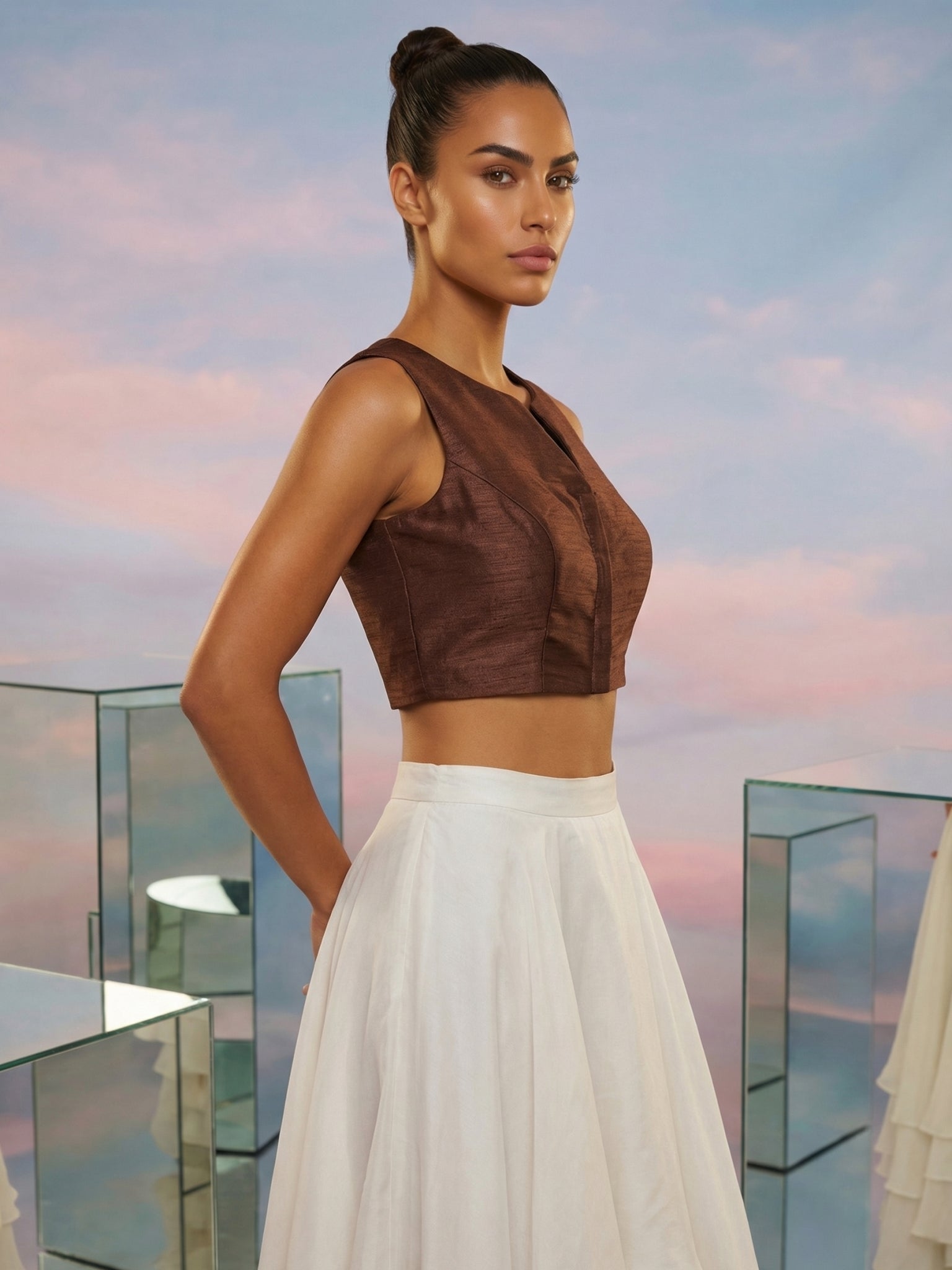 Raw Silk Blouse, Brown