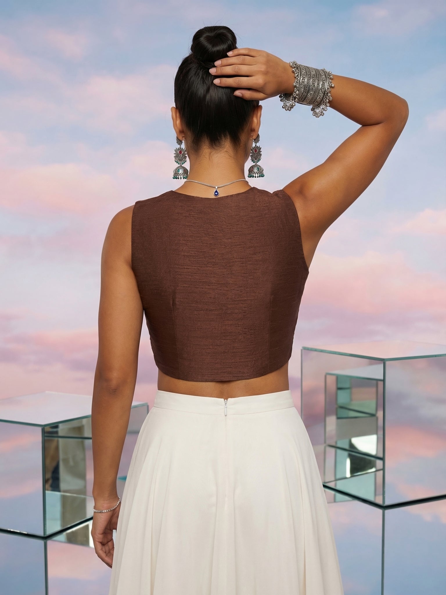 Raw Silk Blouse, Brown