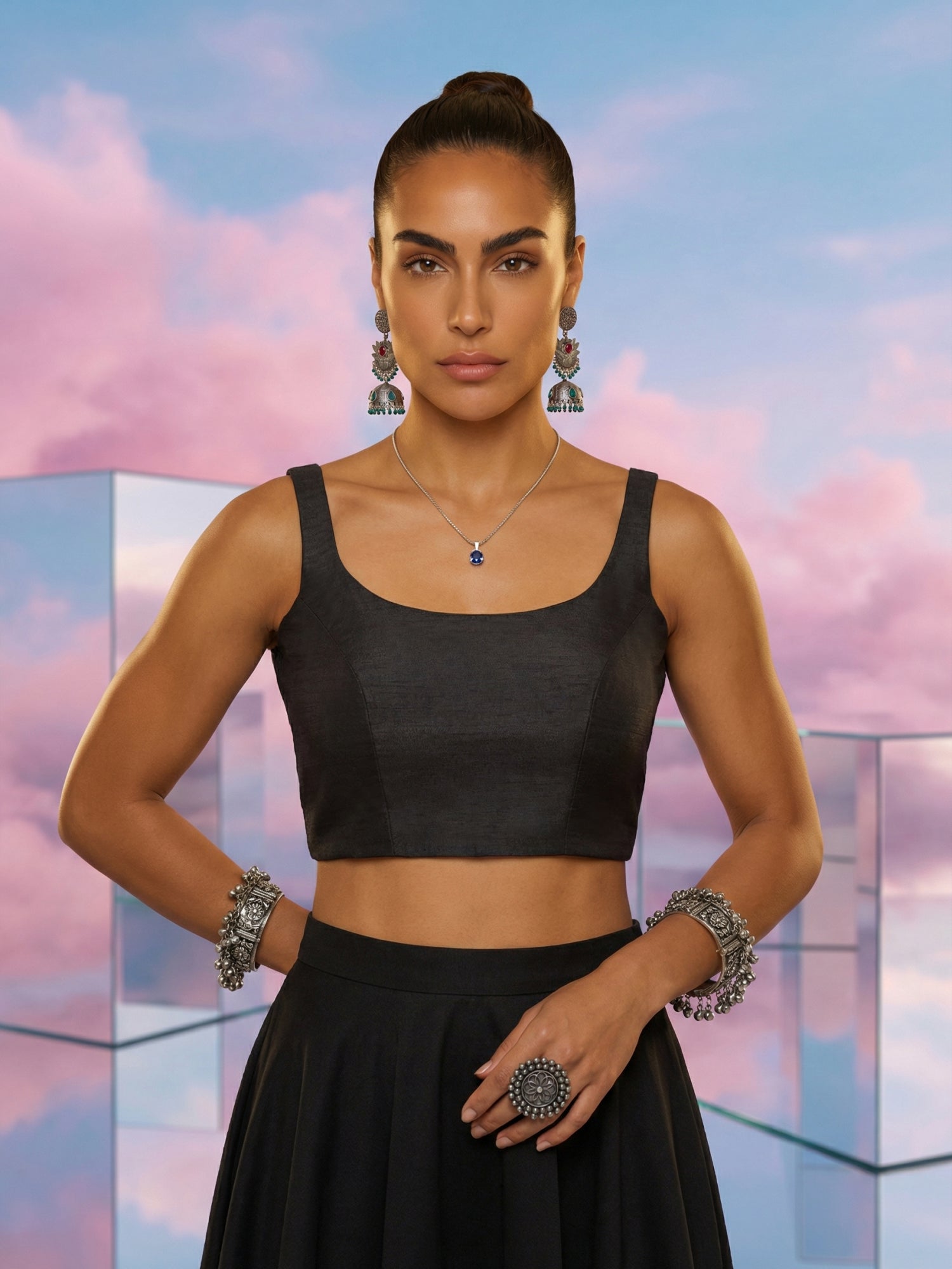 Raw Silk Blouse, Black