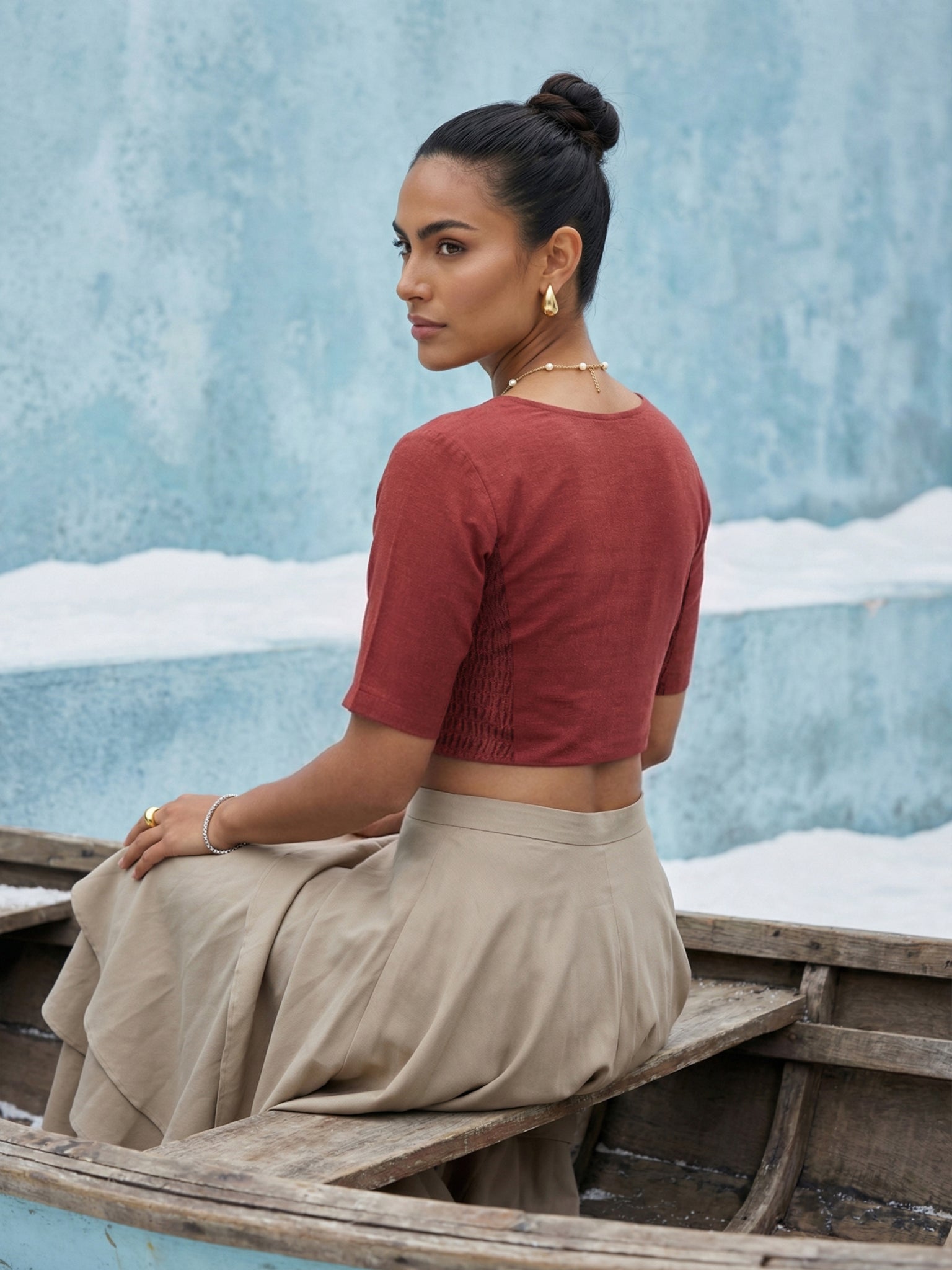 Cotton Stretchable Blouse, Maroon