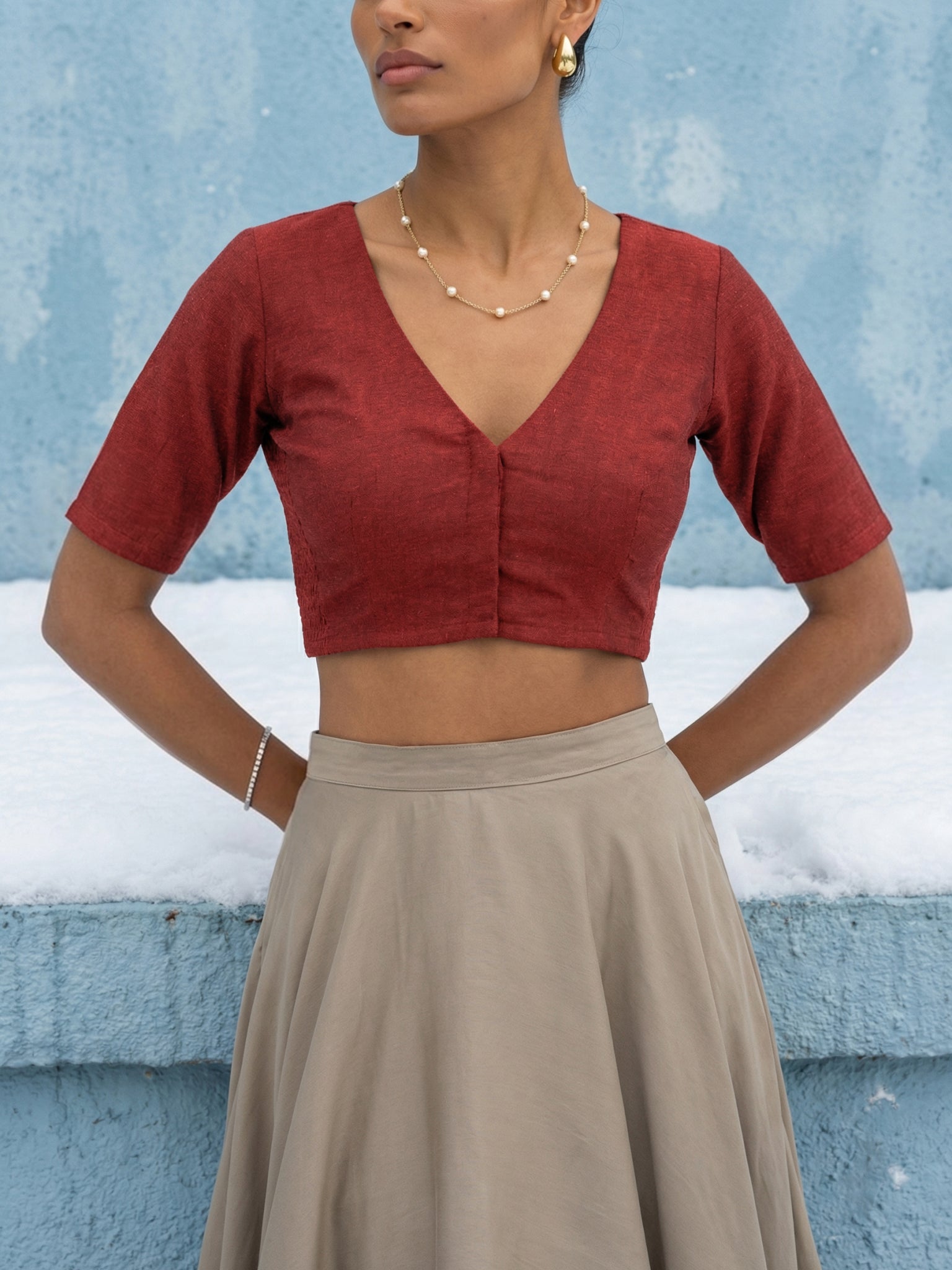 Cotton Stretchable Blouse, Maroon