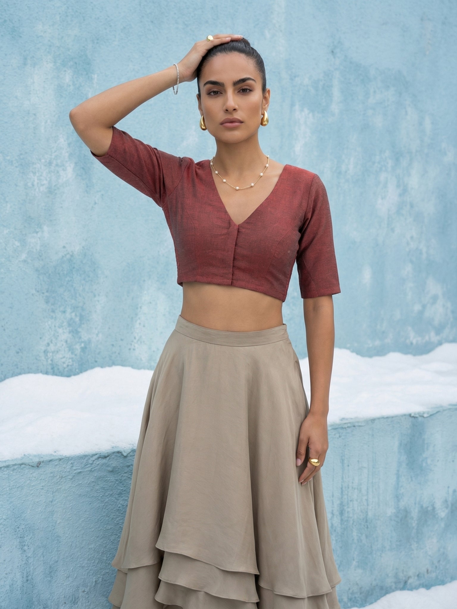 Cotton Stretchable Blouse, Maroon