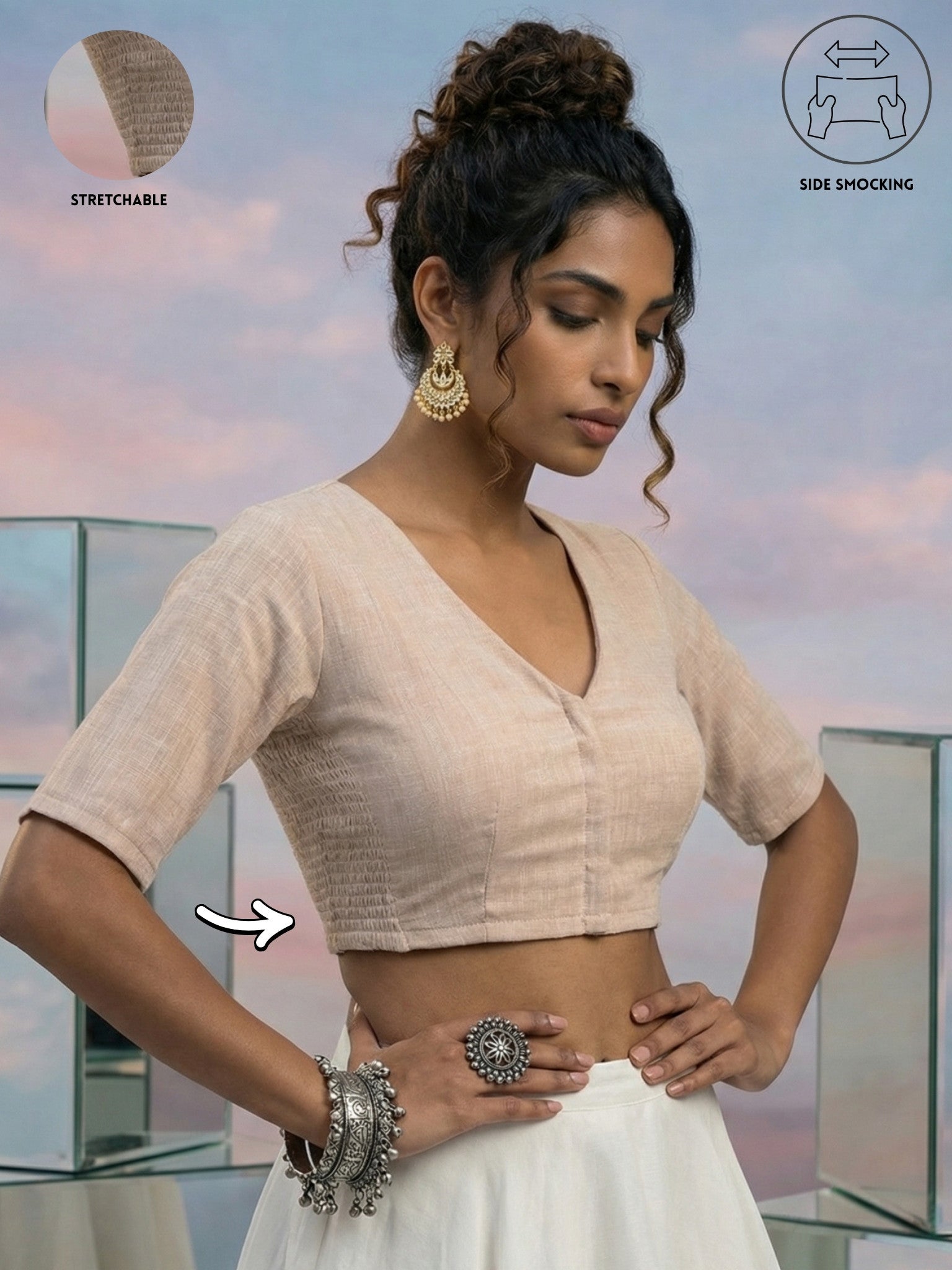 Cotton Stretchable Blouse, Beige