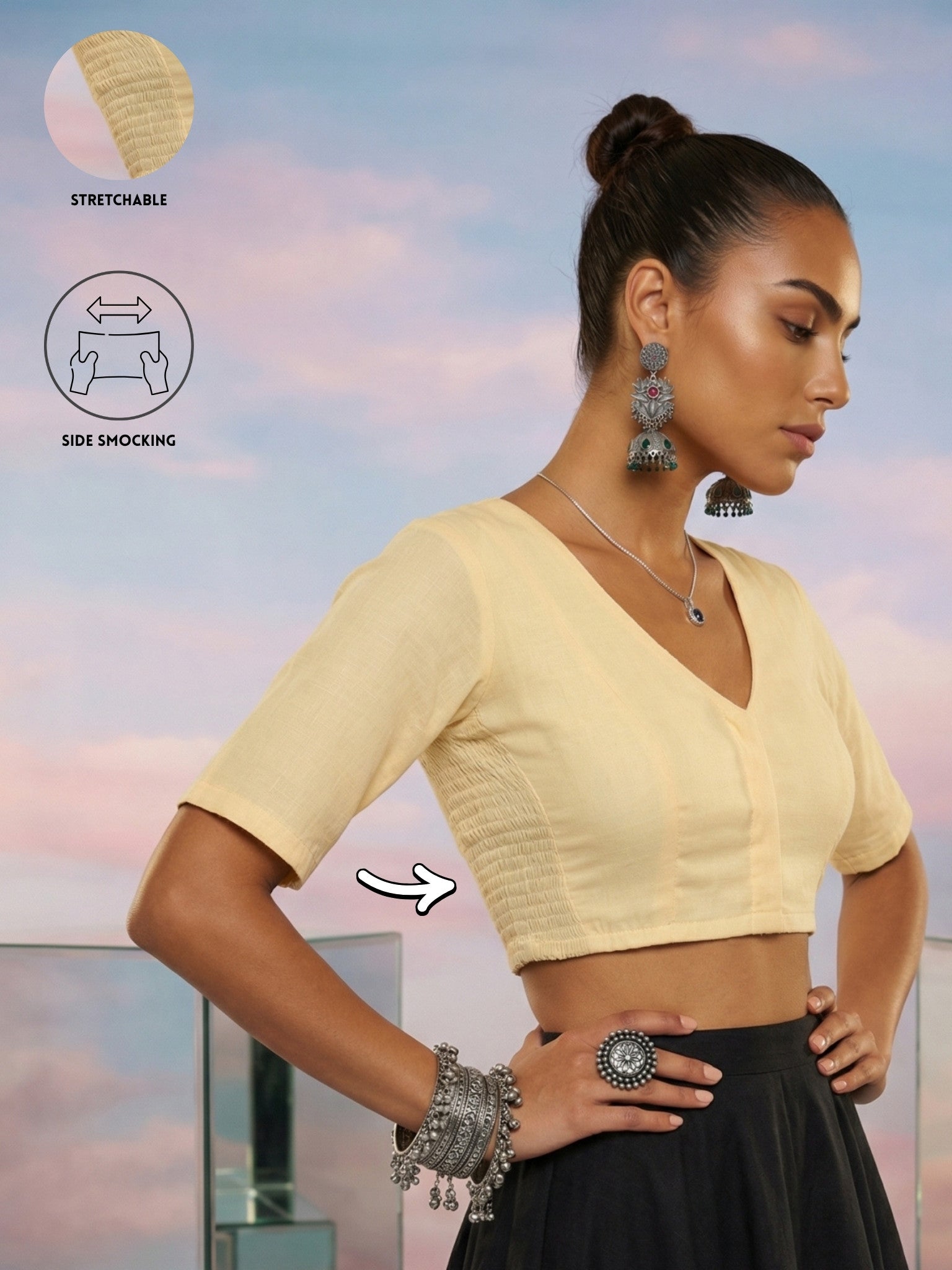 Cotton Stretchable Blouse, Cream