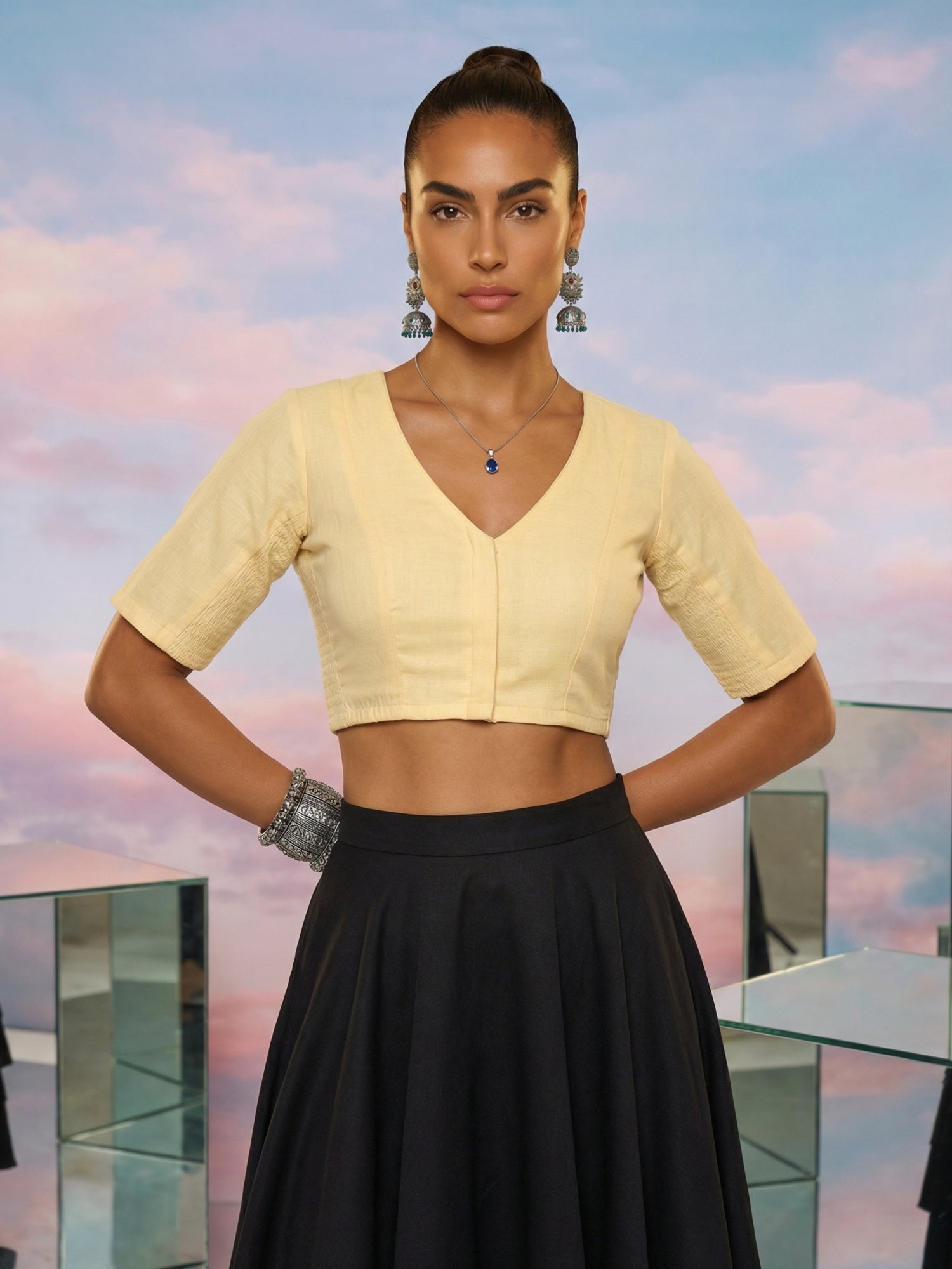 Cotton Stretchable Blouse, Cream