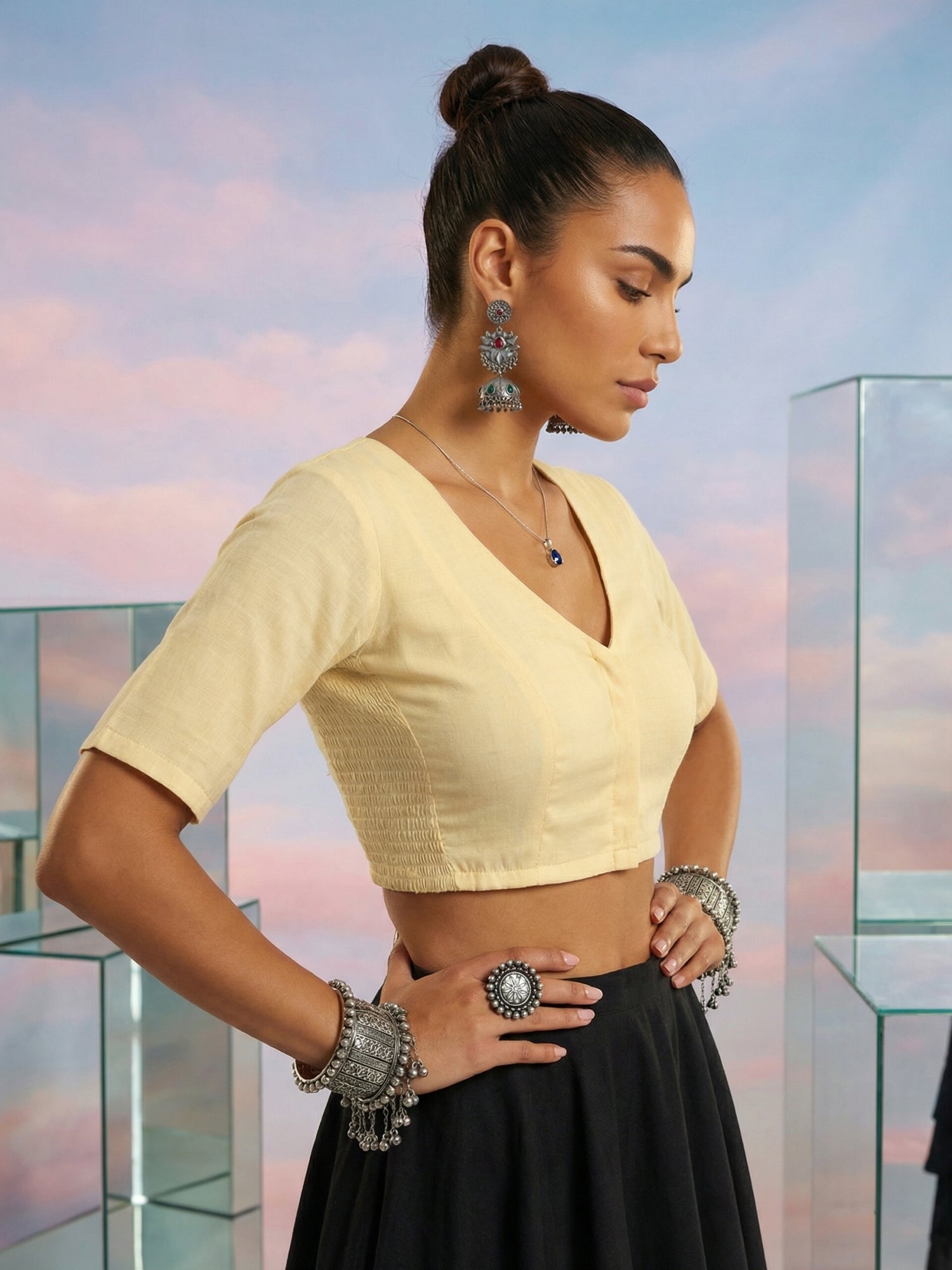 Cotton Stretchable Blouse, Cream