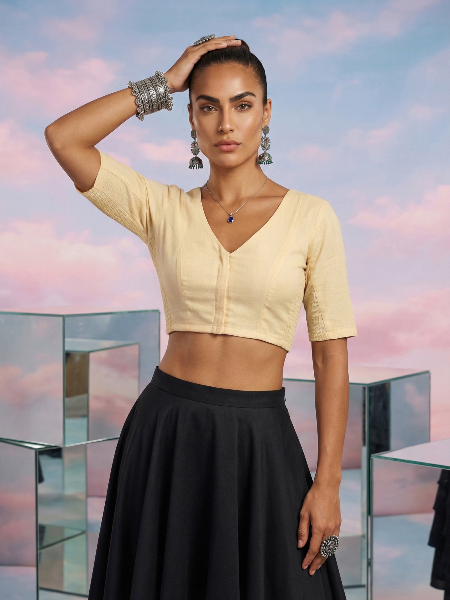 Cotton Stretchable Blouse, Cream