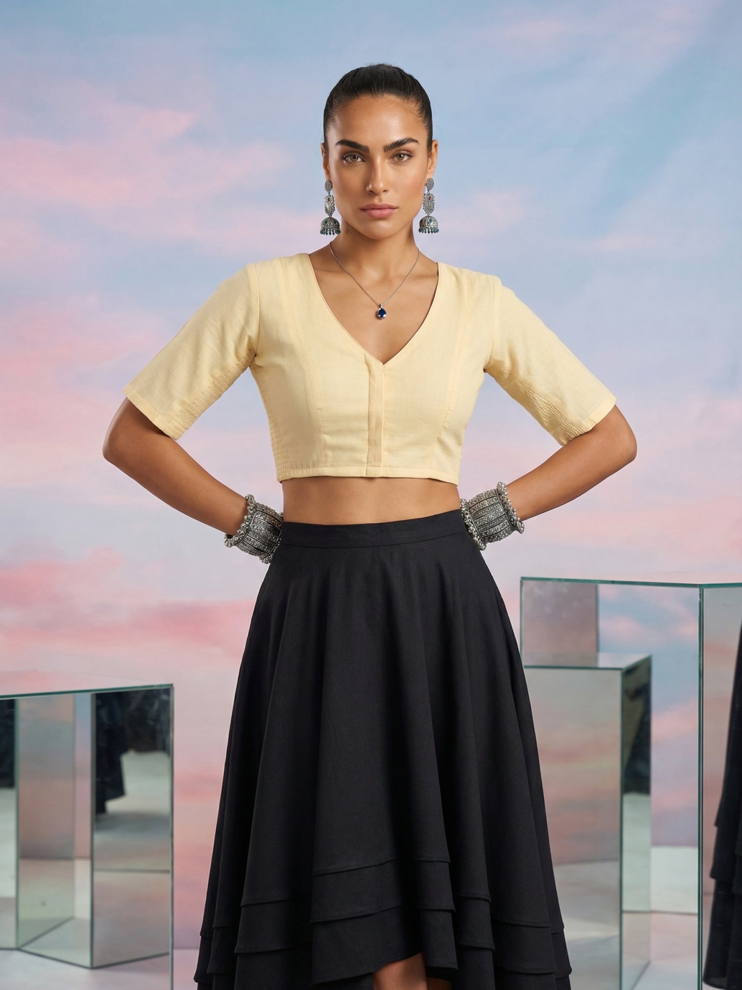 Cotton Stretchable Blouse, Cream