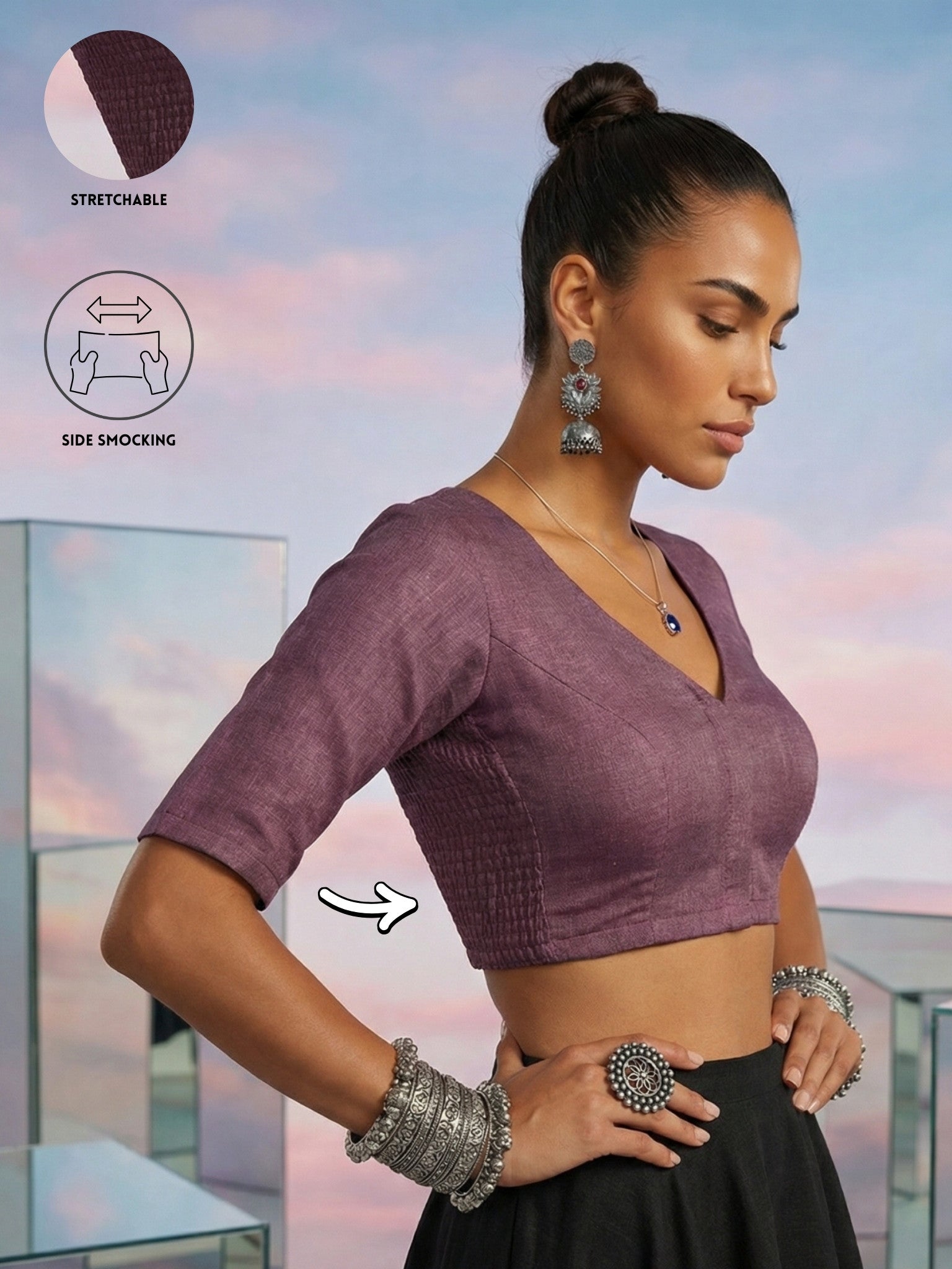 Cotton Stretchable Blouse, Purple