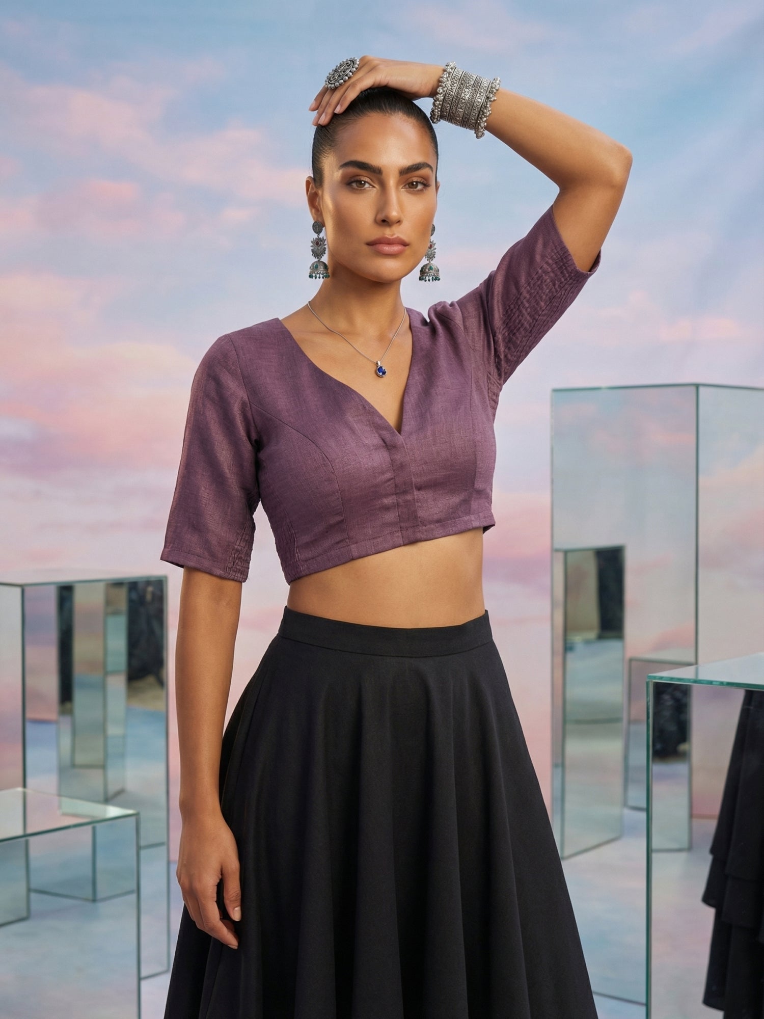 Cotton Stretchable Blouse, Purple