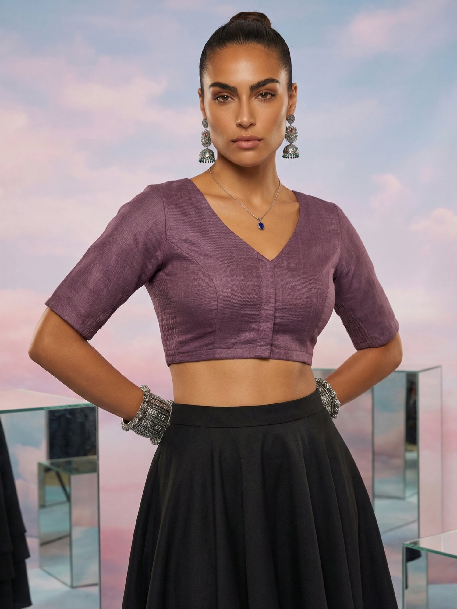 Cotton Stretchable Blouse, Purple